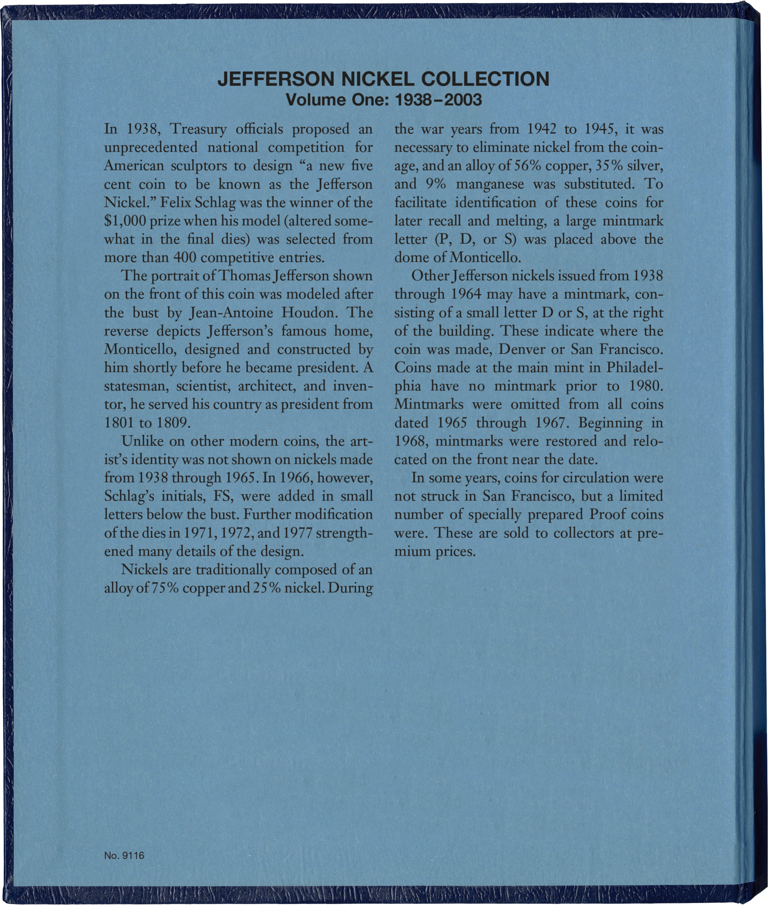 Whitman Classic® Coin Album – Jefferson Nickels Volume #1: 1938-2003 (P, D, & S Mints)