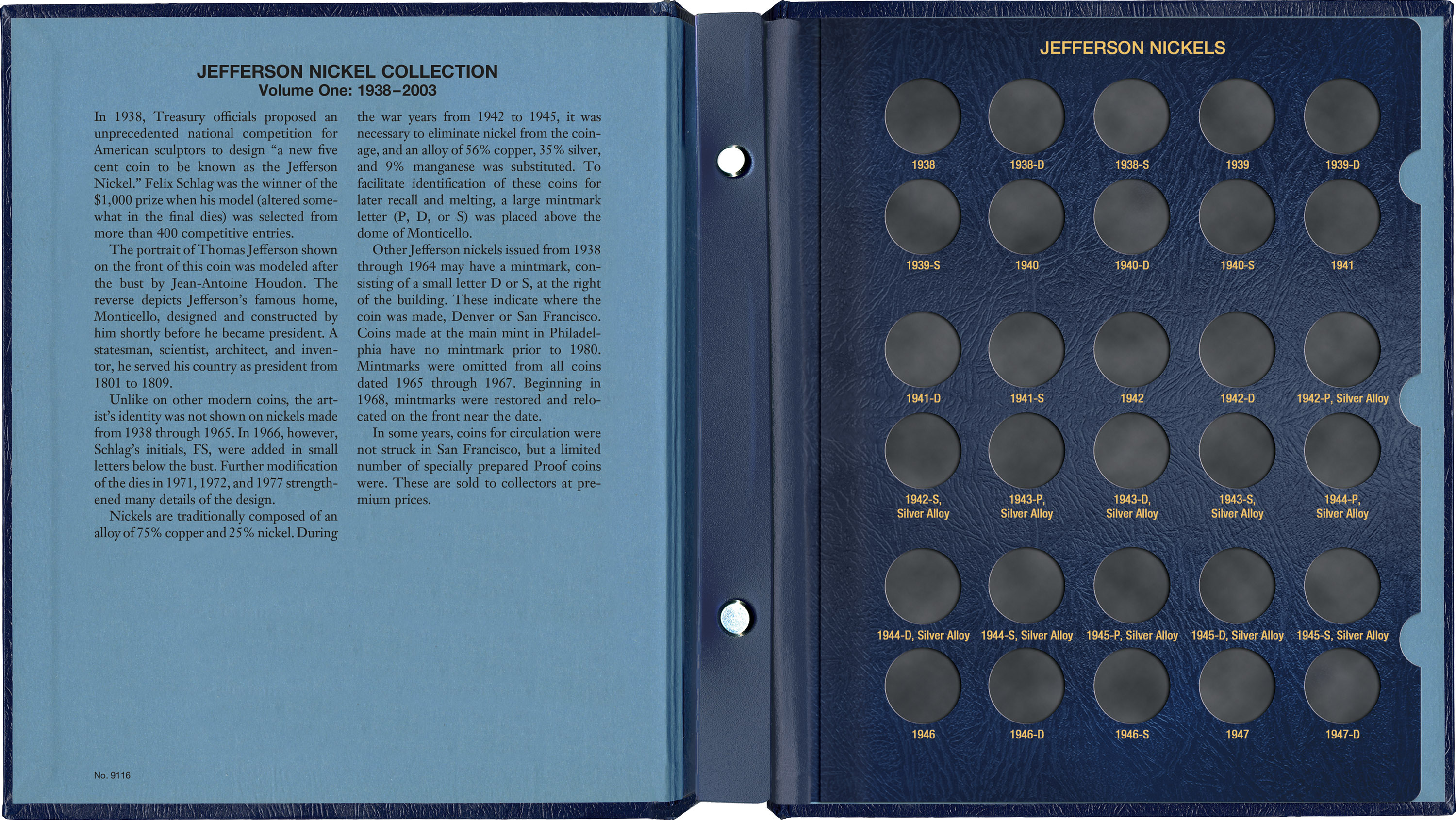 Whitman Classic® Coin Album – Jefferson Nickels Volume #1: 1938-2003 (P, D, & S Mints)