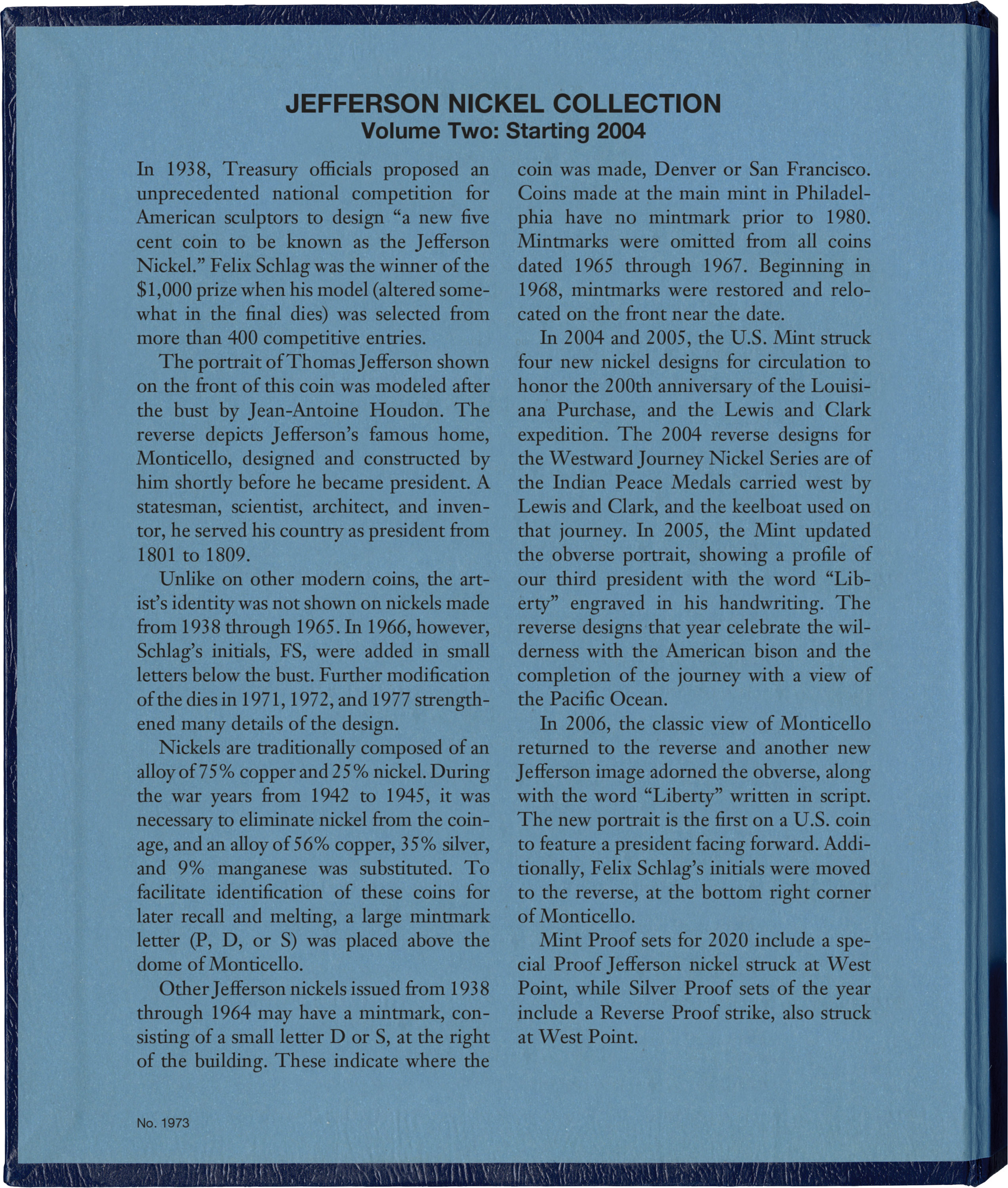 Whitman Classic® Coin Album – Jefferson Nickels Volume #2: Starting 2004 (P, D, S, & W Mints)