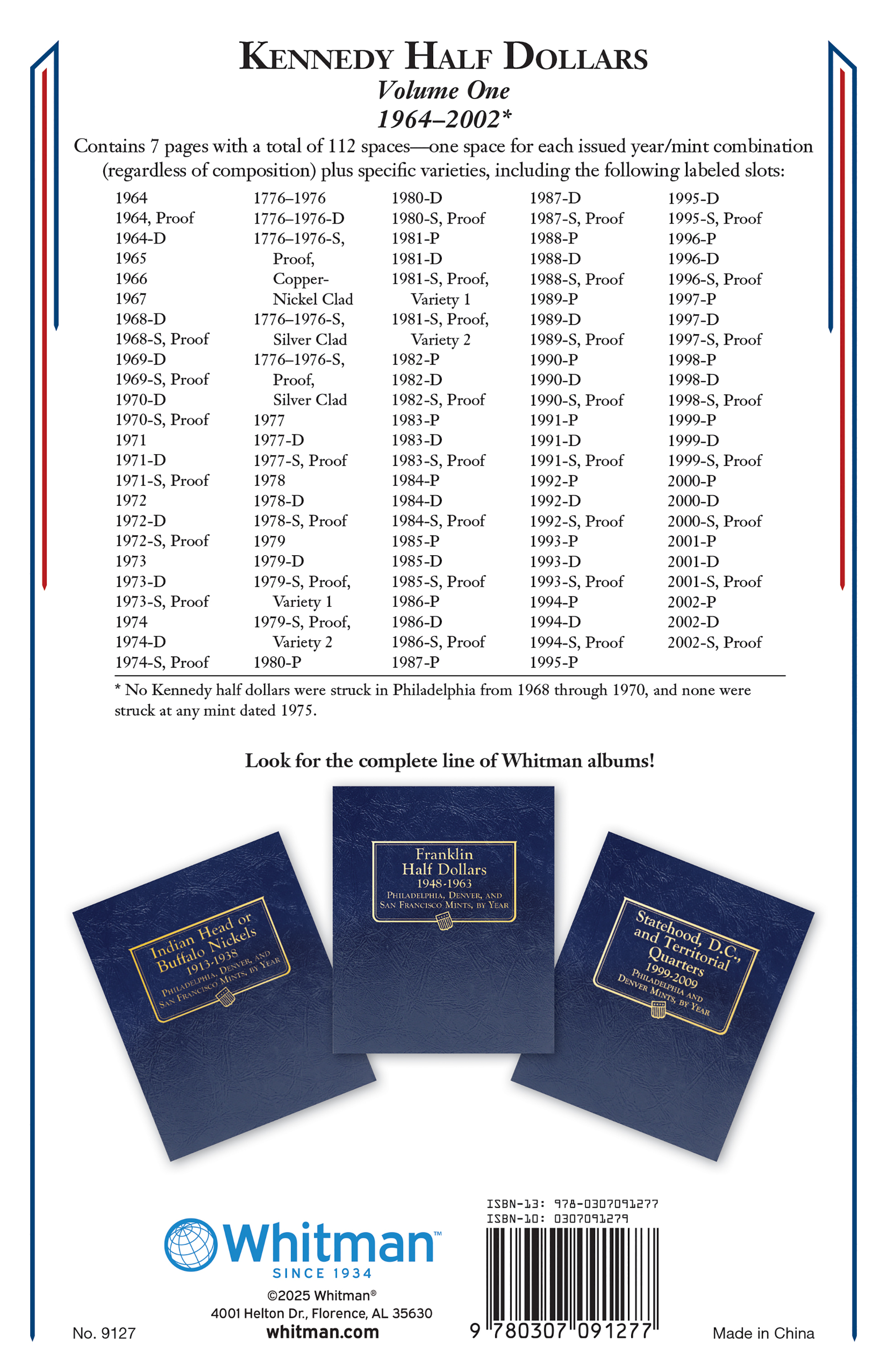 Whitman Classic® Coin Album – Kennedy Half Dollars Volume #1: 1964-2002 (P, D, & S Mints)