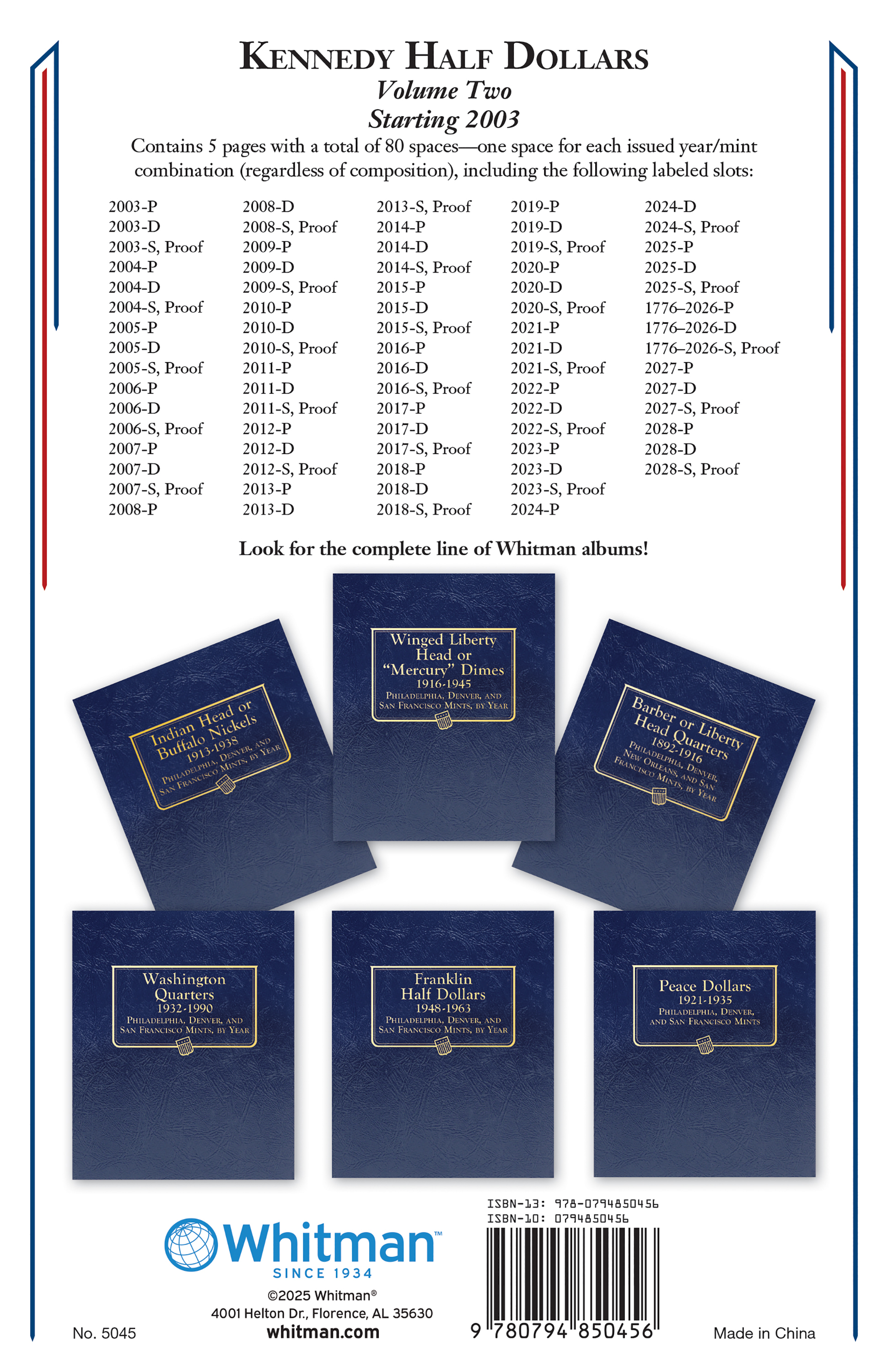 Whitman Classic® Coin Album – Kennedy Half Dollars Volume #2: Starting 2003 (P, D, & S Mints)