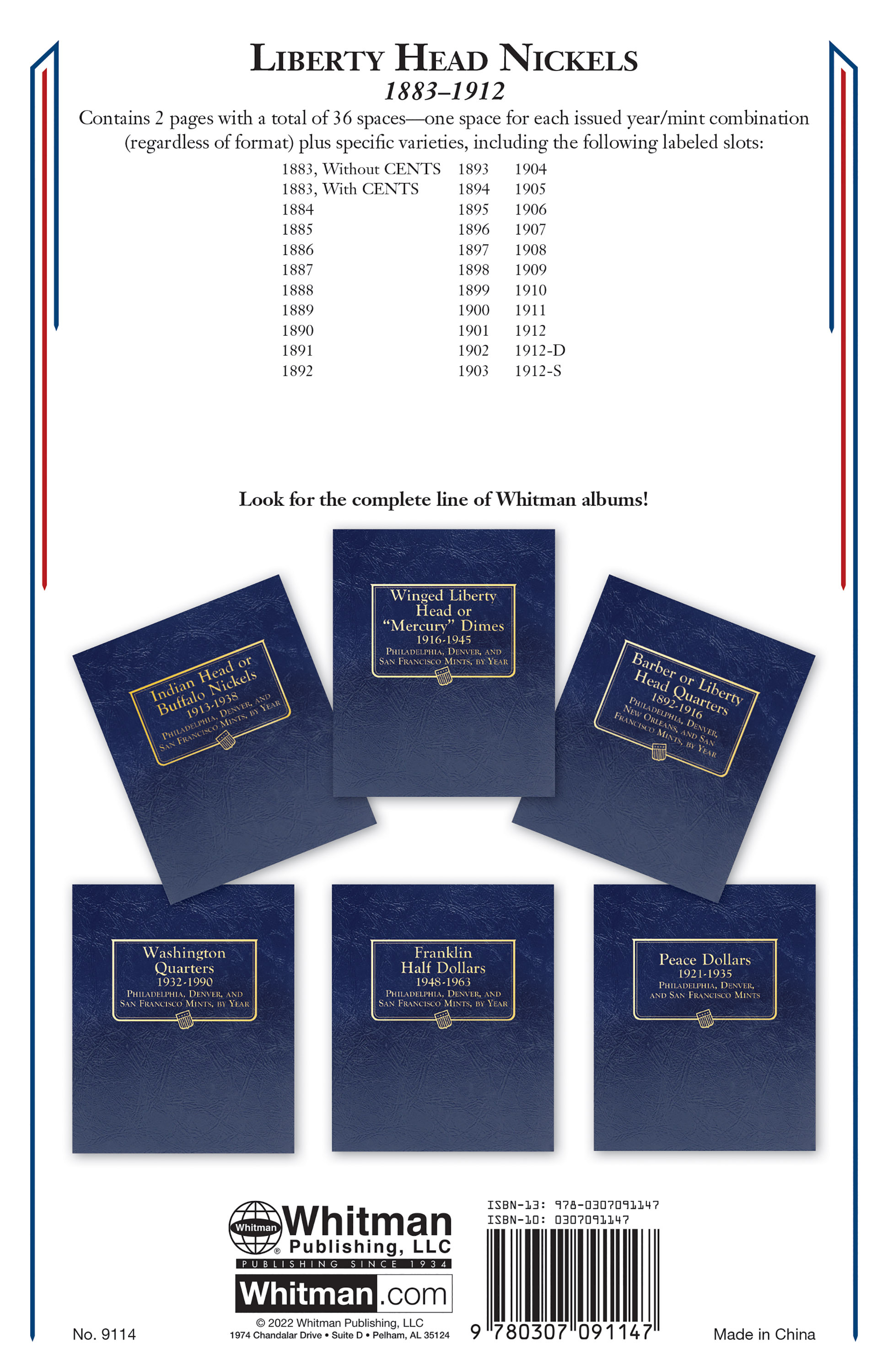 Whitman Classic® Coin Album – Liberty Head (V) Nickels: 1883-1912 (P, D, & S Mints)