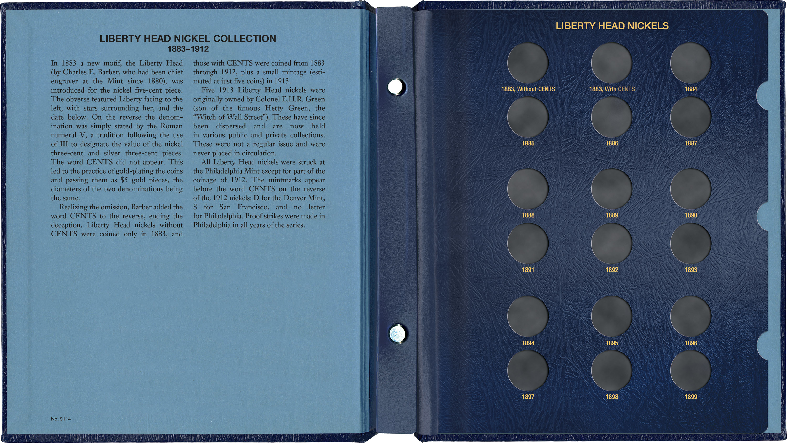 Whitman Classic® Coin Album – Liberty Head (V) Nickels: 1883-1912 (P, D, & S Mints)