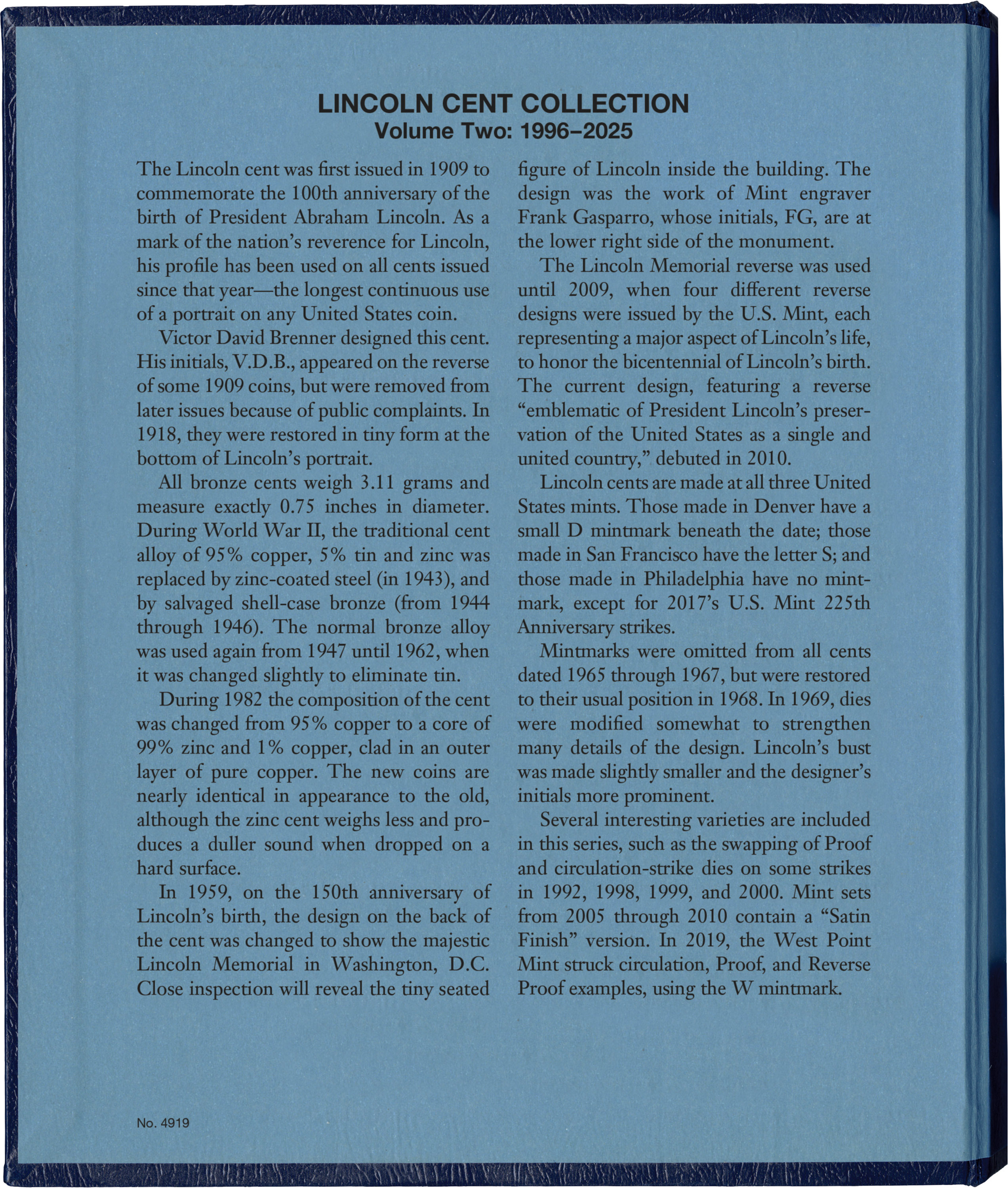 Whitman Classic® Coin Album – Lincoln Cents Volume #2: Starting 1996 (P, D, & S Mints)