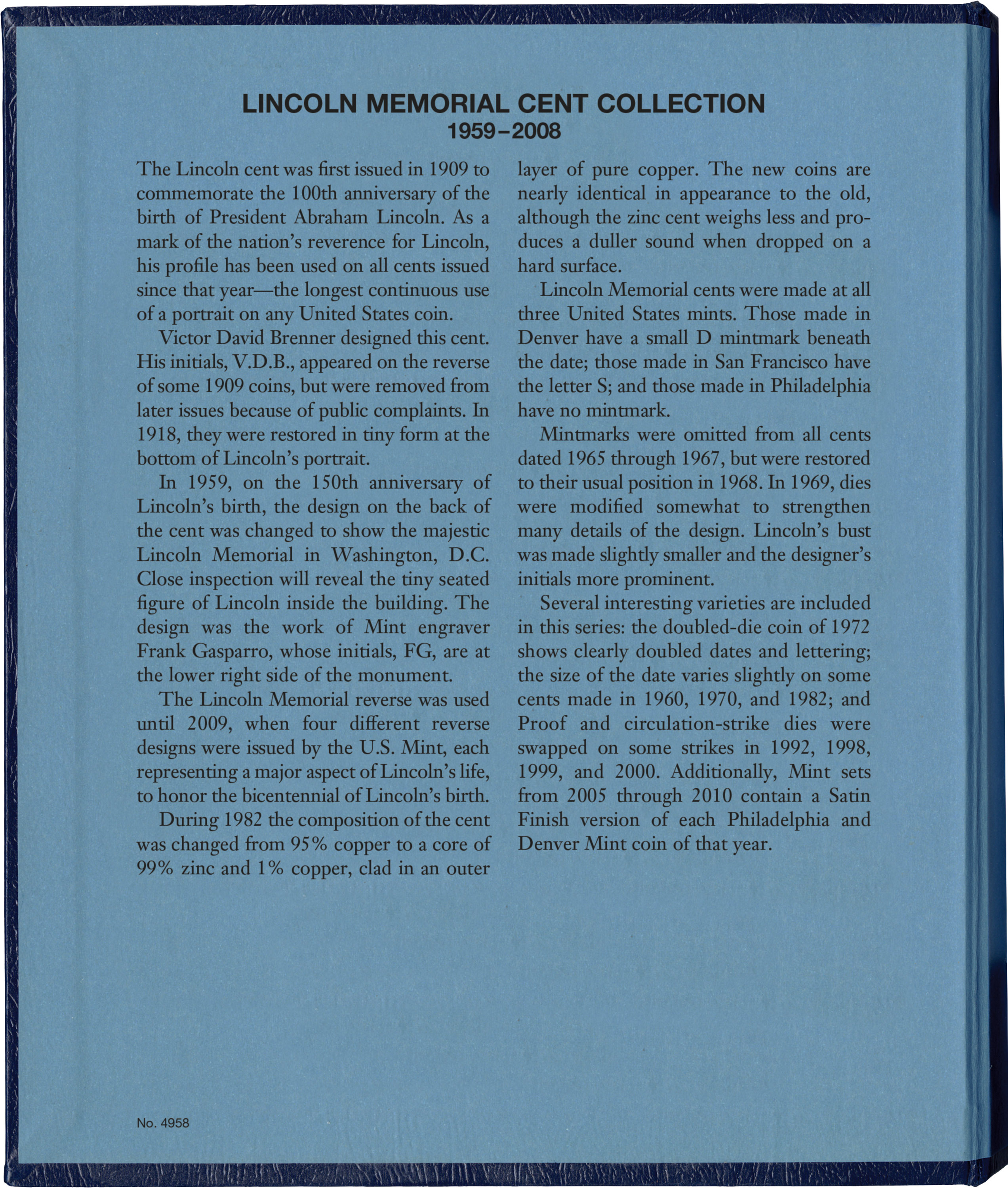 Whitman Classic® Coin Album – Lincoln Memorial Cents: 1959-2008 (P, D & S Mints)