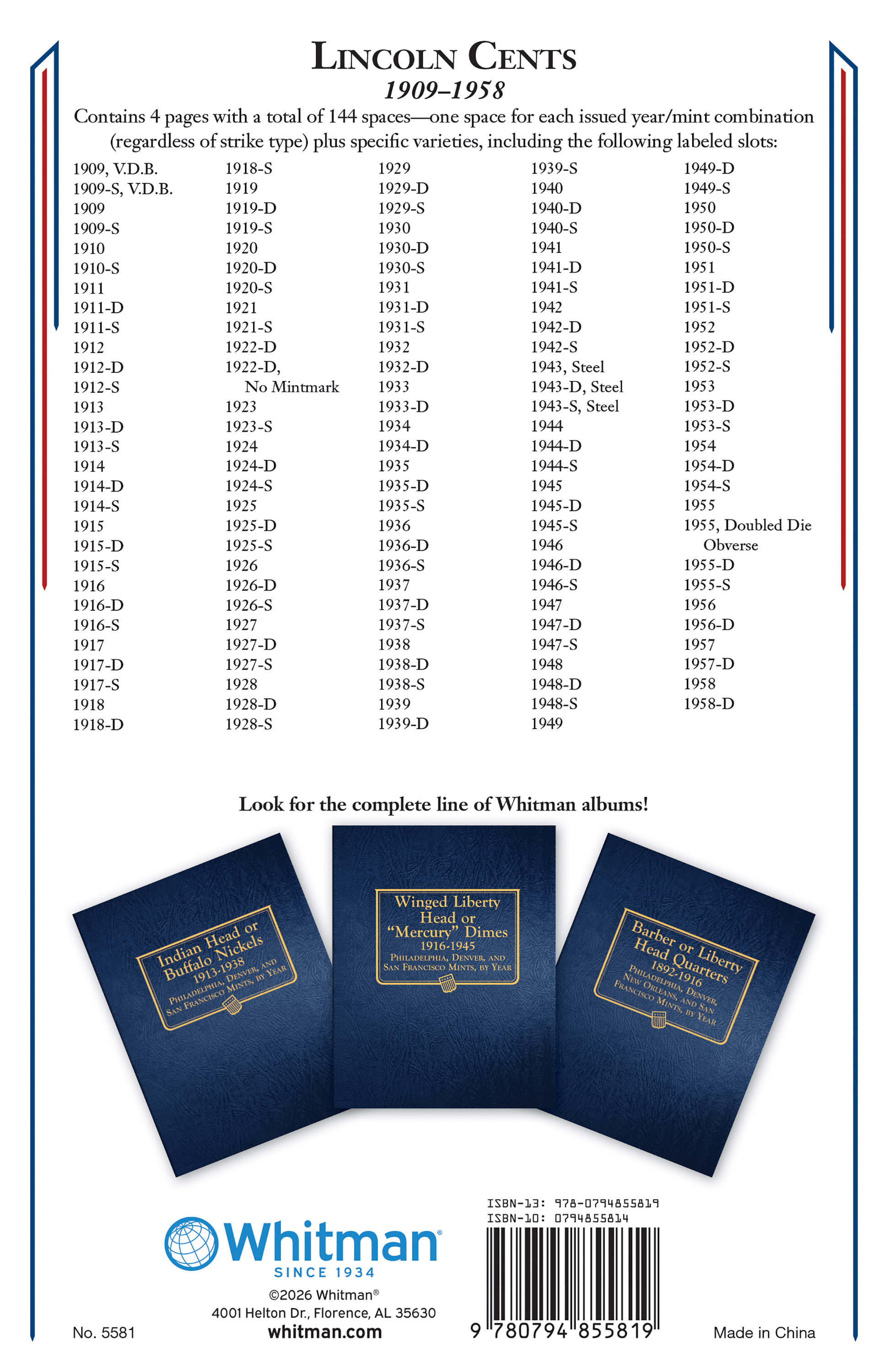 Whitman Classic® Coin Album – Lincoln Wheat Cents: 1909-1958 (P, D, & S mints)