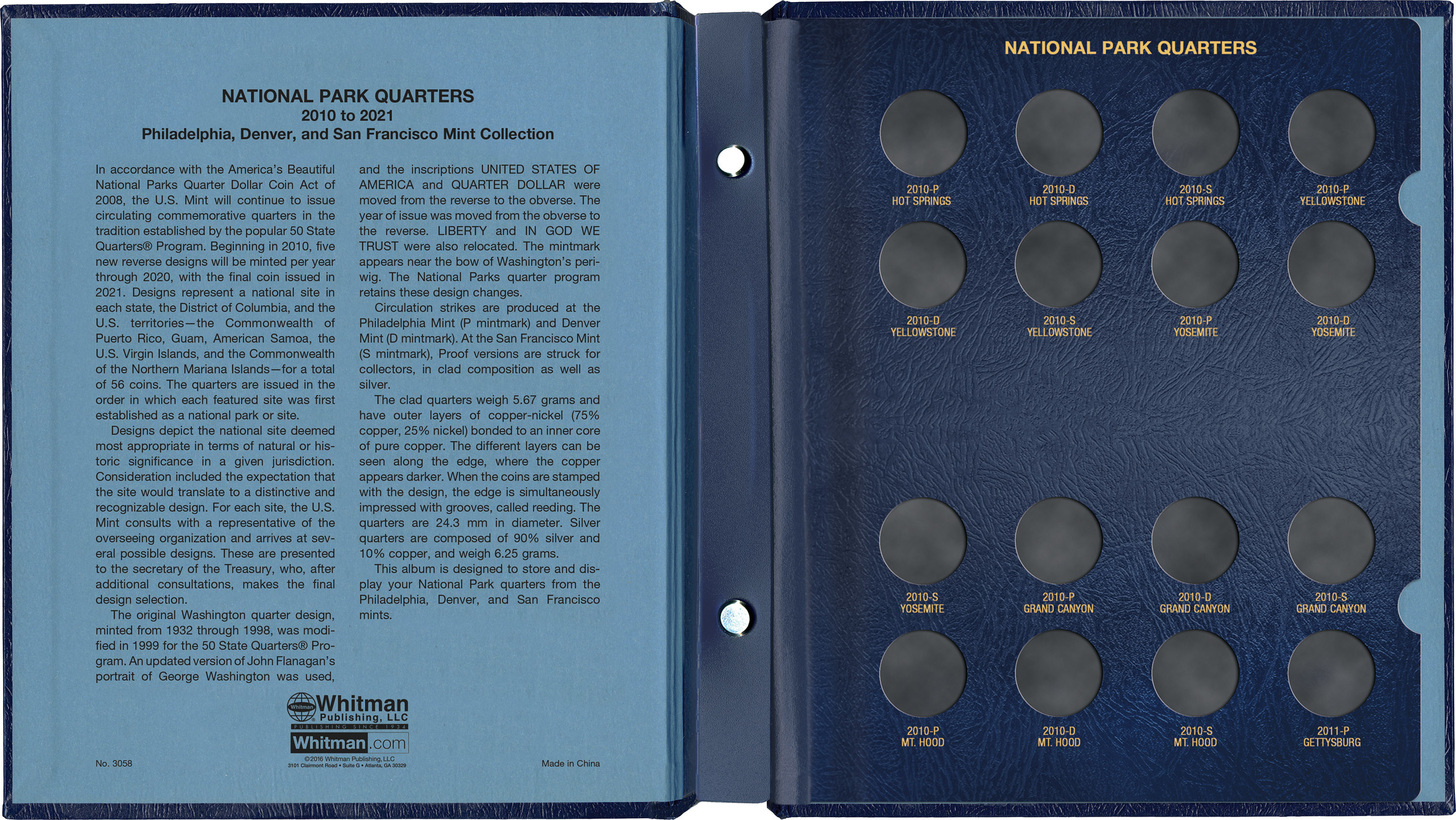 Whitman Classic® Coin Album – National Park Quarters Volume #1: 2010-2015 (P, D, & S Mints)