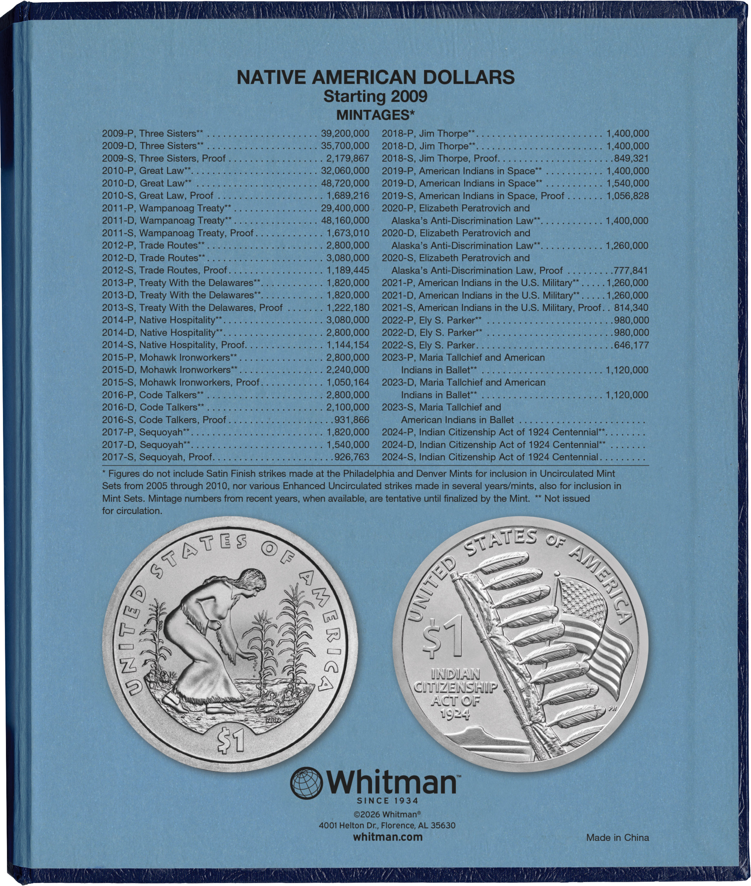 Whitman Classic® Coin Album – Native American Dollars: Starting 2009 (P, D, & S Mints)
