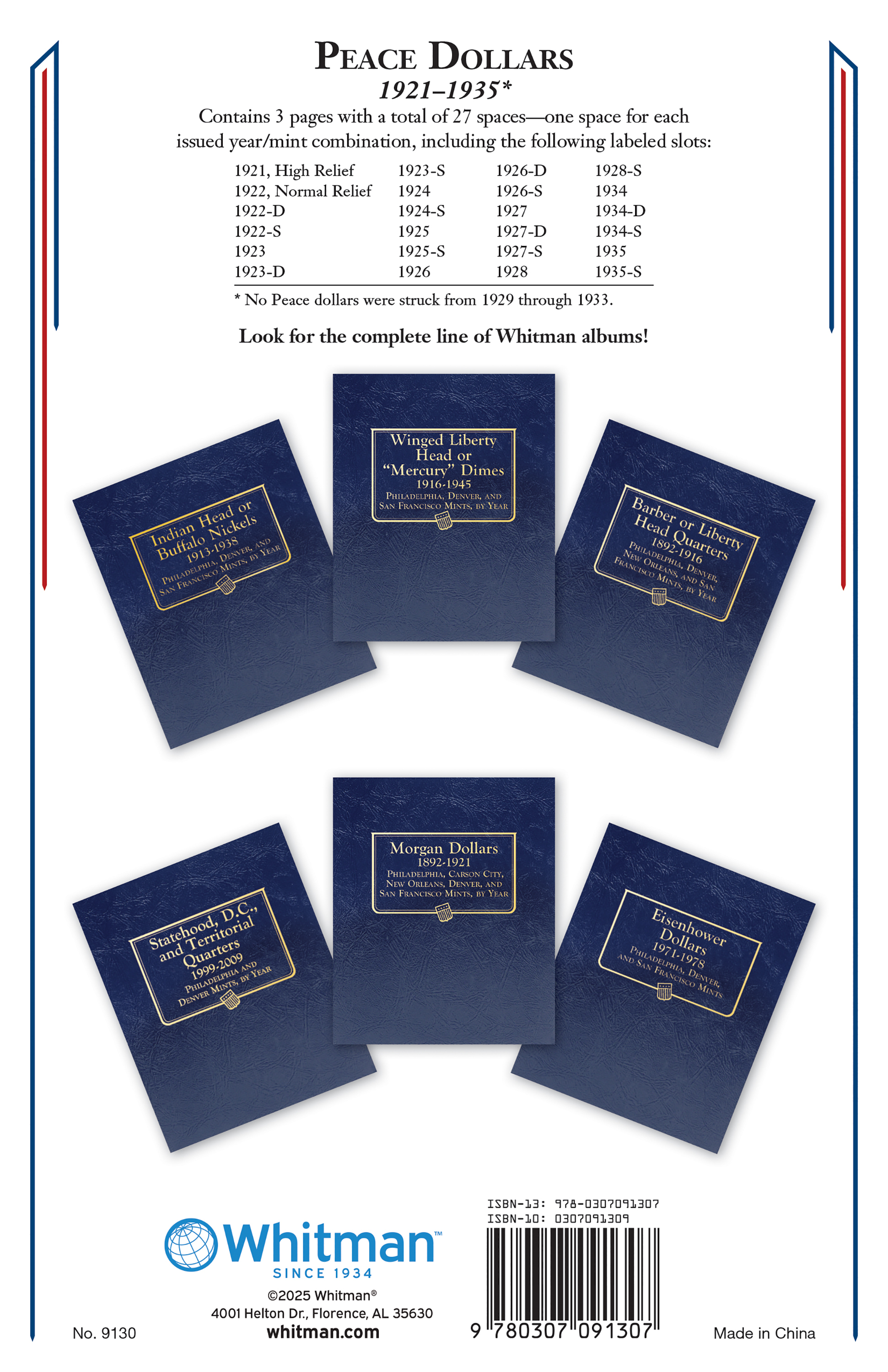 Whitman Classic® Coin Album – Peace Dollars: 1921-1935 (P, D, & S Mints)