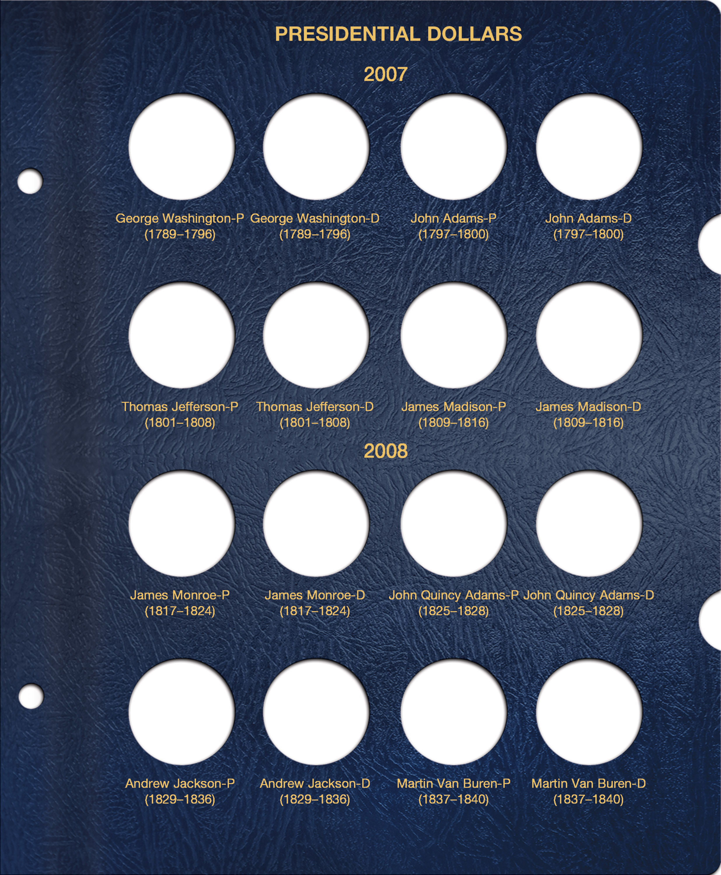 Whitman Classic® Coin Album – Presidential Dollars: Starting 2007 (P & D Mints)