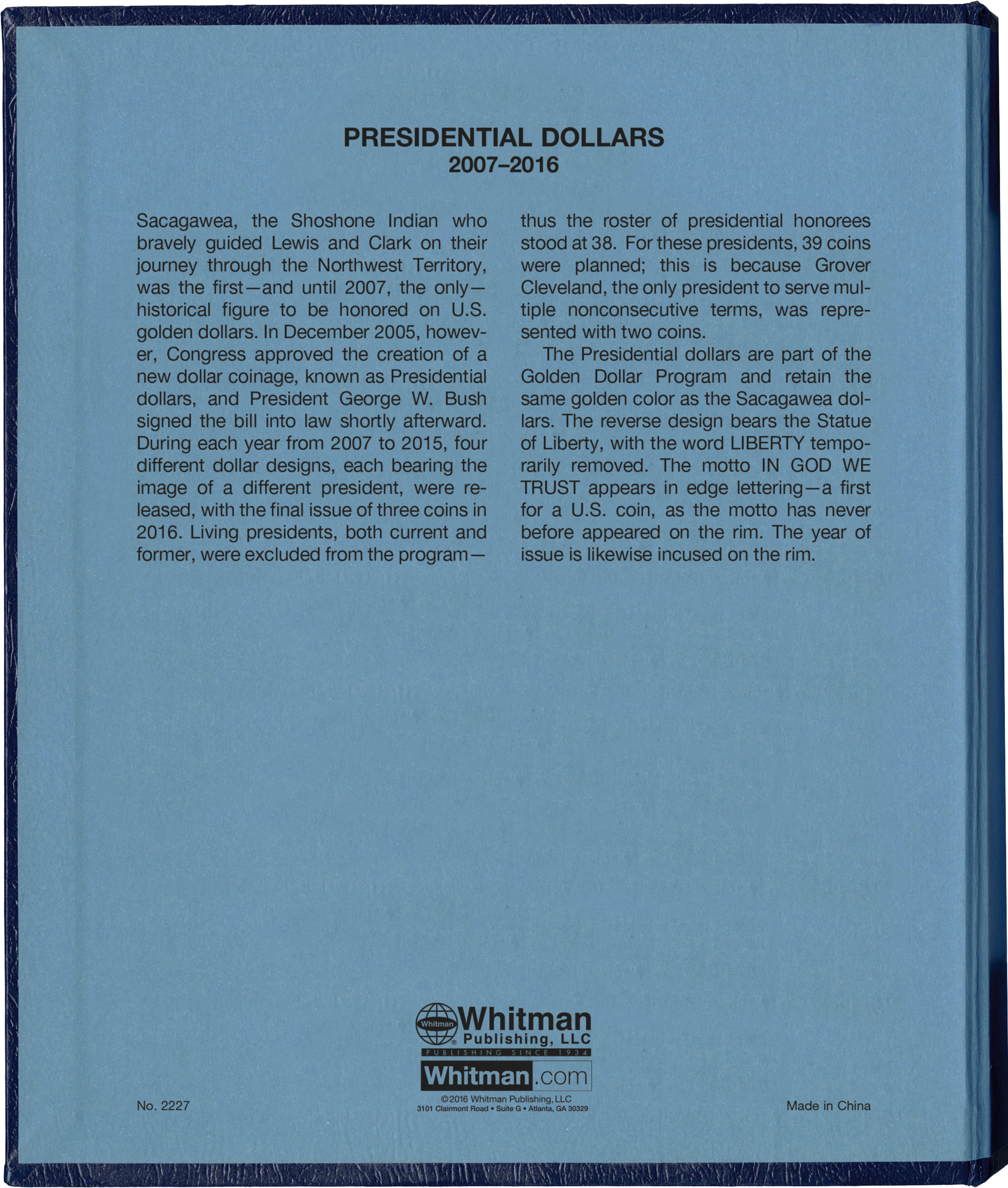 Whitman Classic® Coin Album – Presidential Dollars: Starting 2007 (P & D Mints)