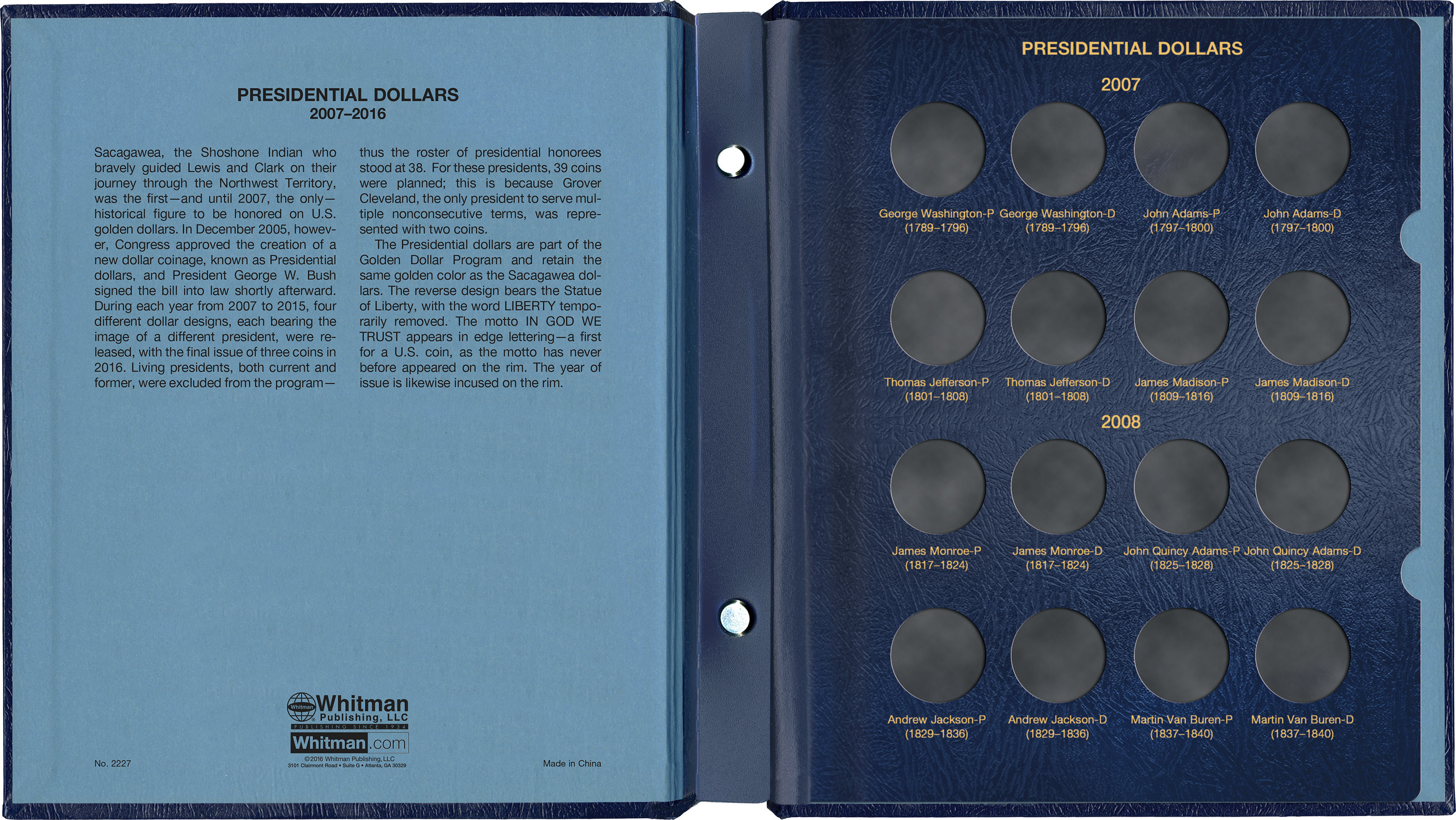 Whitman Classic® Coin Album – Presidential Dollars: Starting 2007 (P & D Mints)