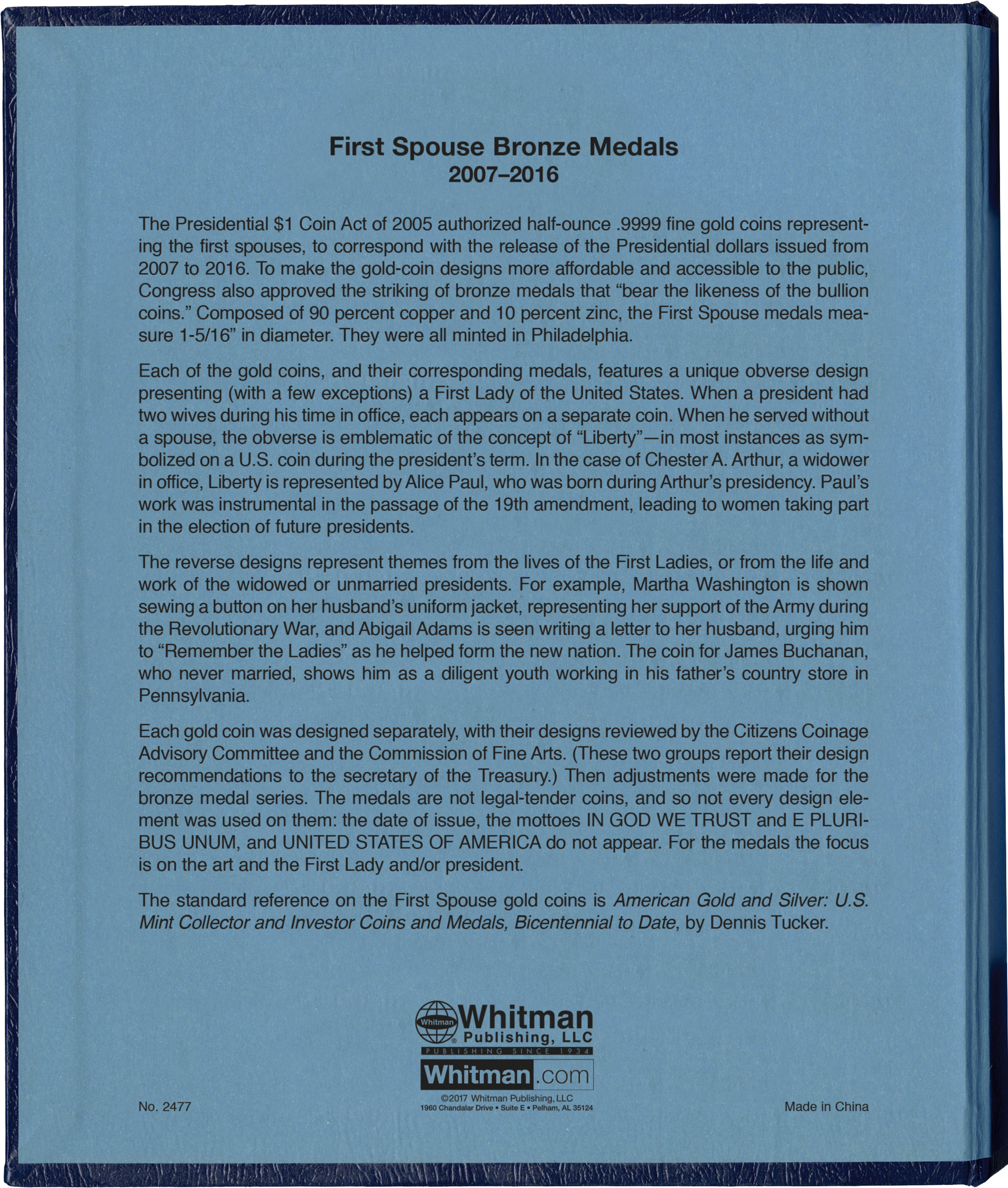 Whitman Classic® Coin Album – Presidential First Spouse Medals: 2007-2016
