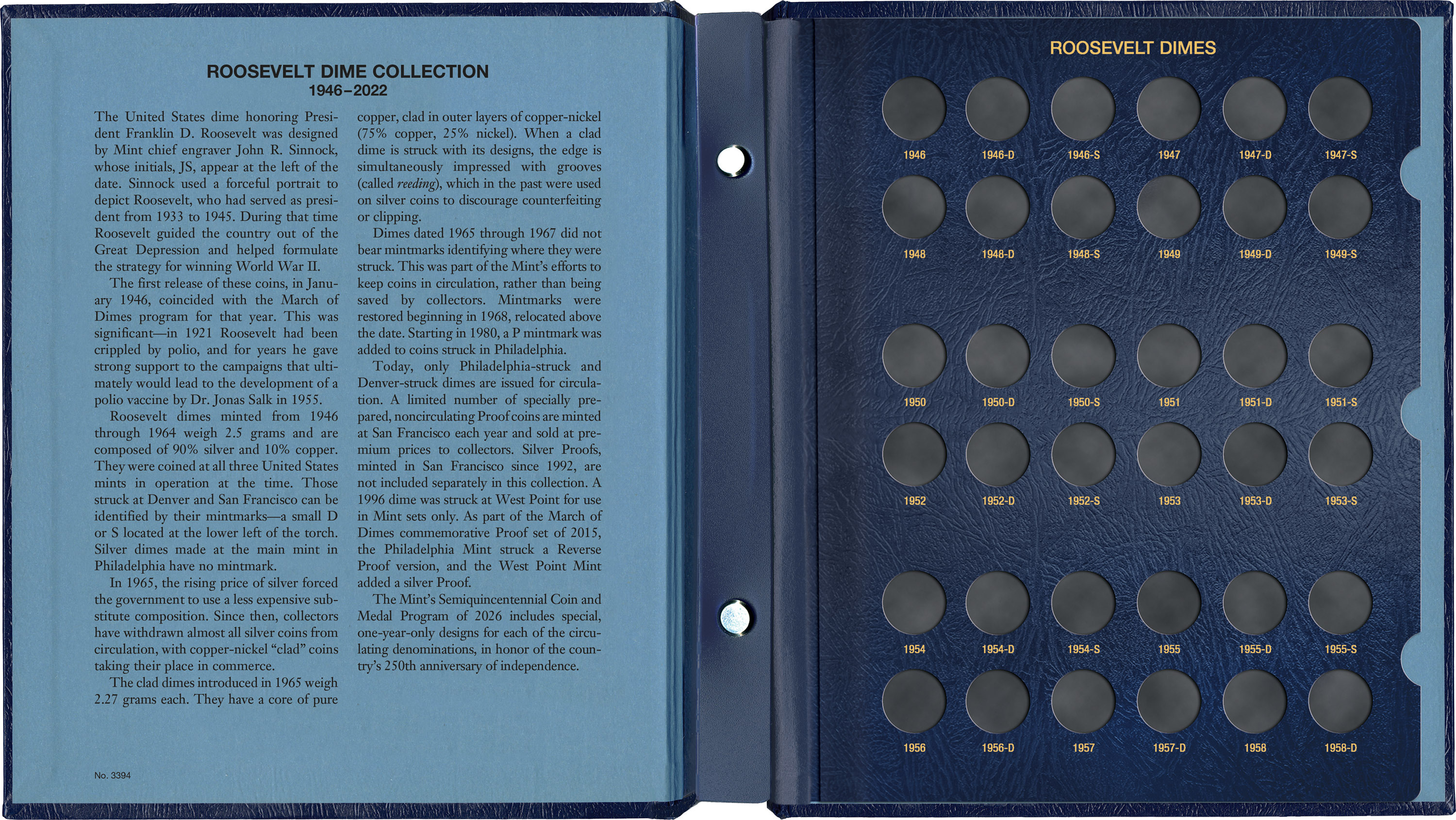 Whitman Classic® Coin Album – Roosevelt Dimes Volume #1: 1946-2022 (P, D, & S Mints)