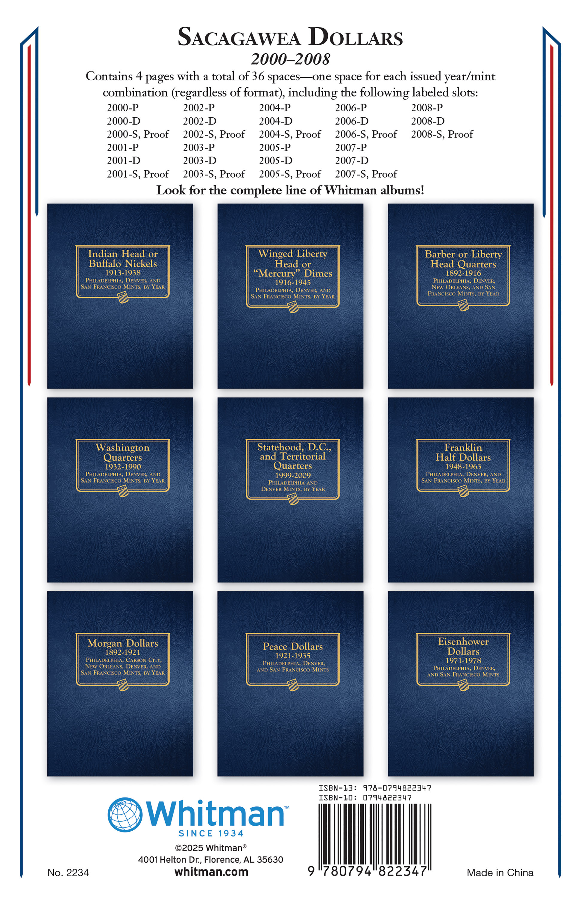 Whitman Classic® Coin Album – Sacagawea Dollars: 2000-2008 (P, D, & S Mints)