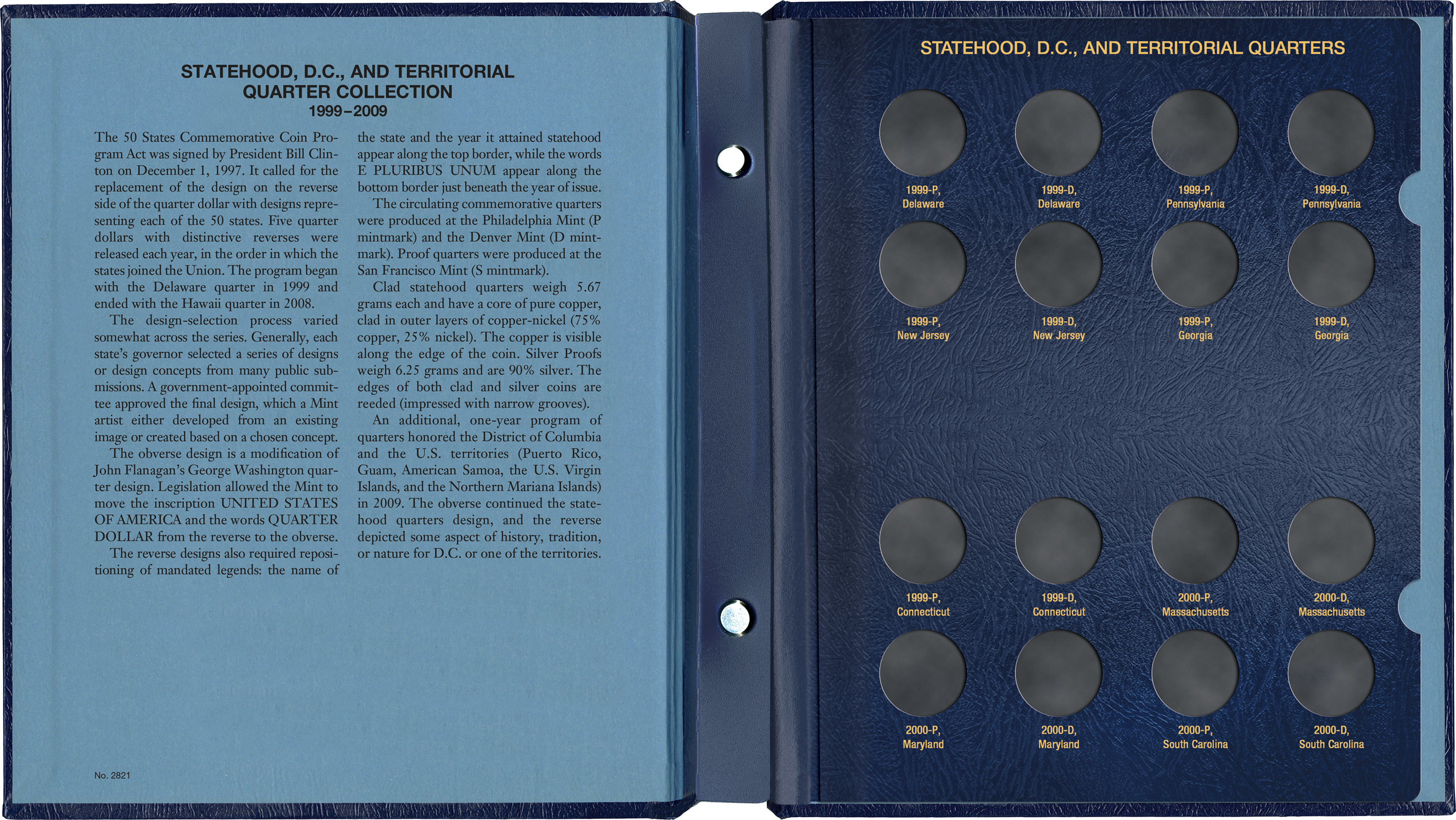 Whitman Classic® Coin Album – Statehood, D.C. & Territorial Quarters: 1999-2009 (P & D Mints)
