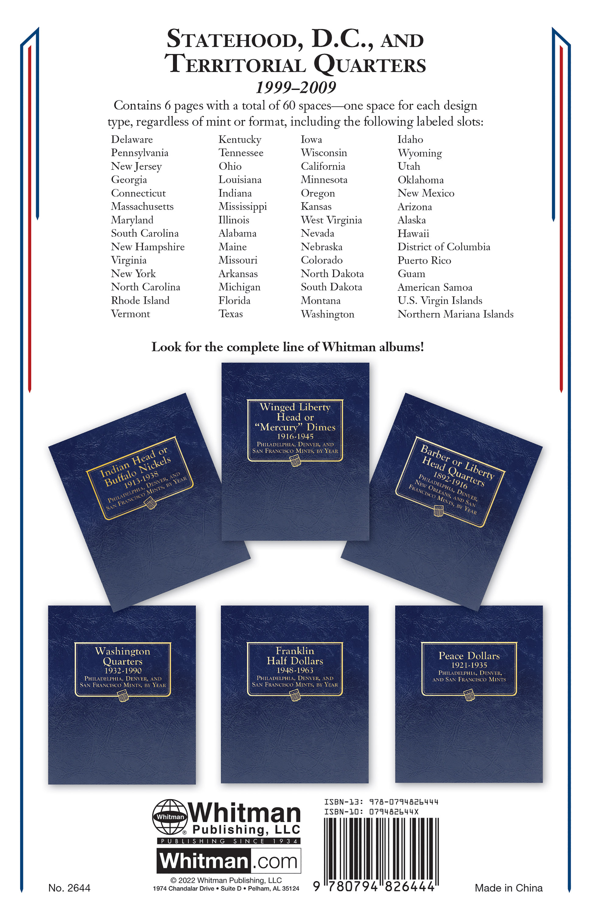 Whitman Classic® Coin Album – Statehood, D.C. & Territorial Quarters: 1999-2009 (Single Mint)