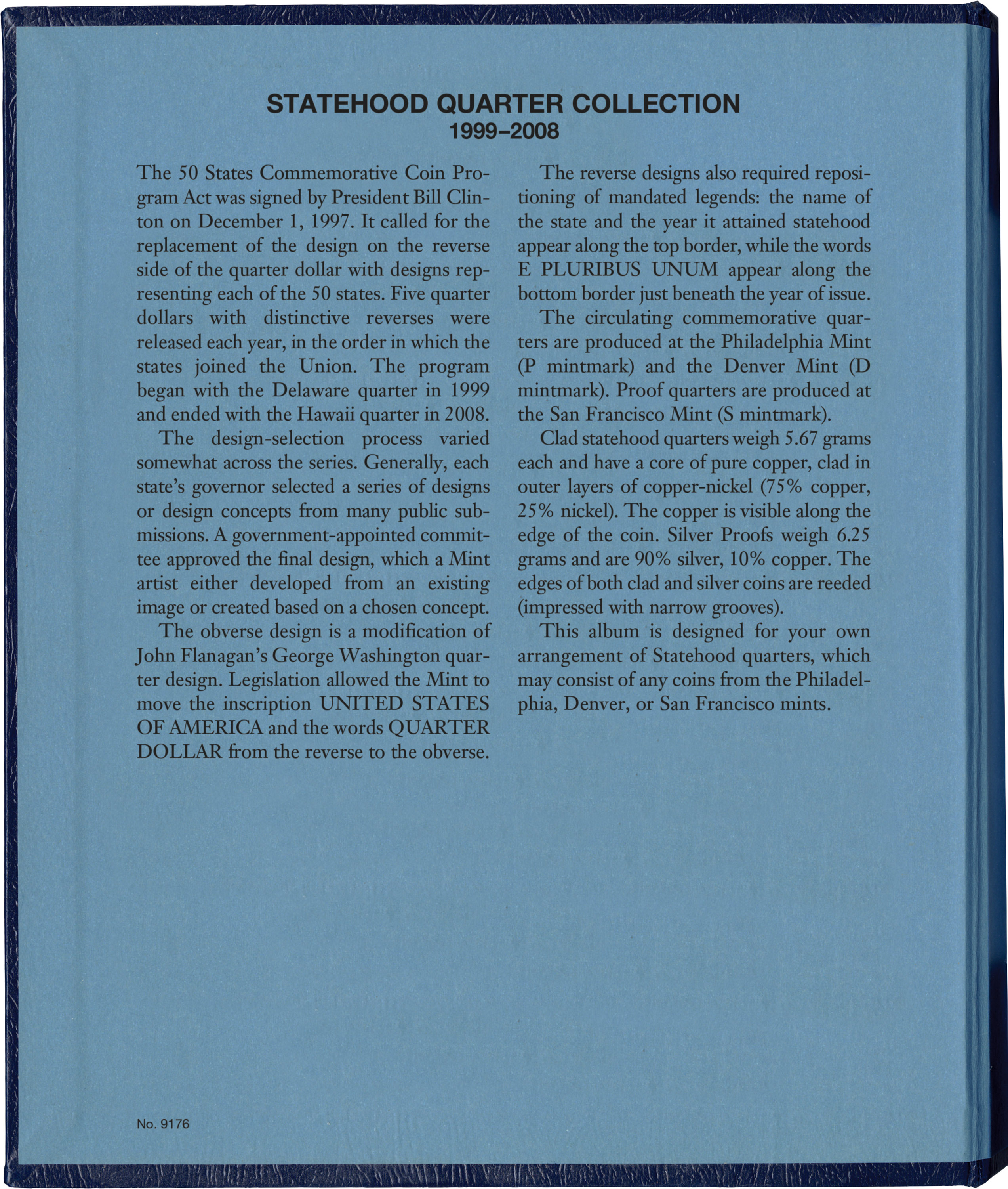 Whitman Classic® Coin Album – Statehood Quarters: 1999-2008 (Single Mint)