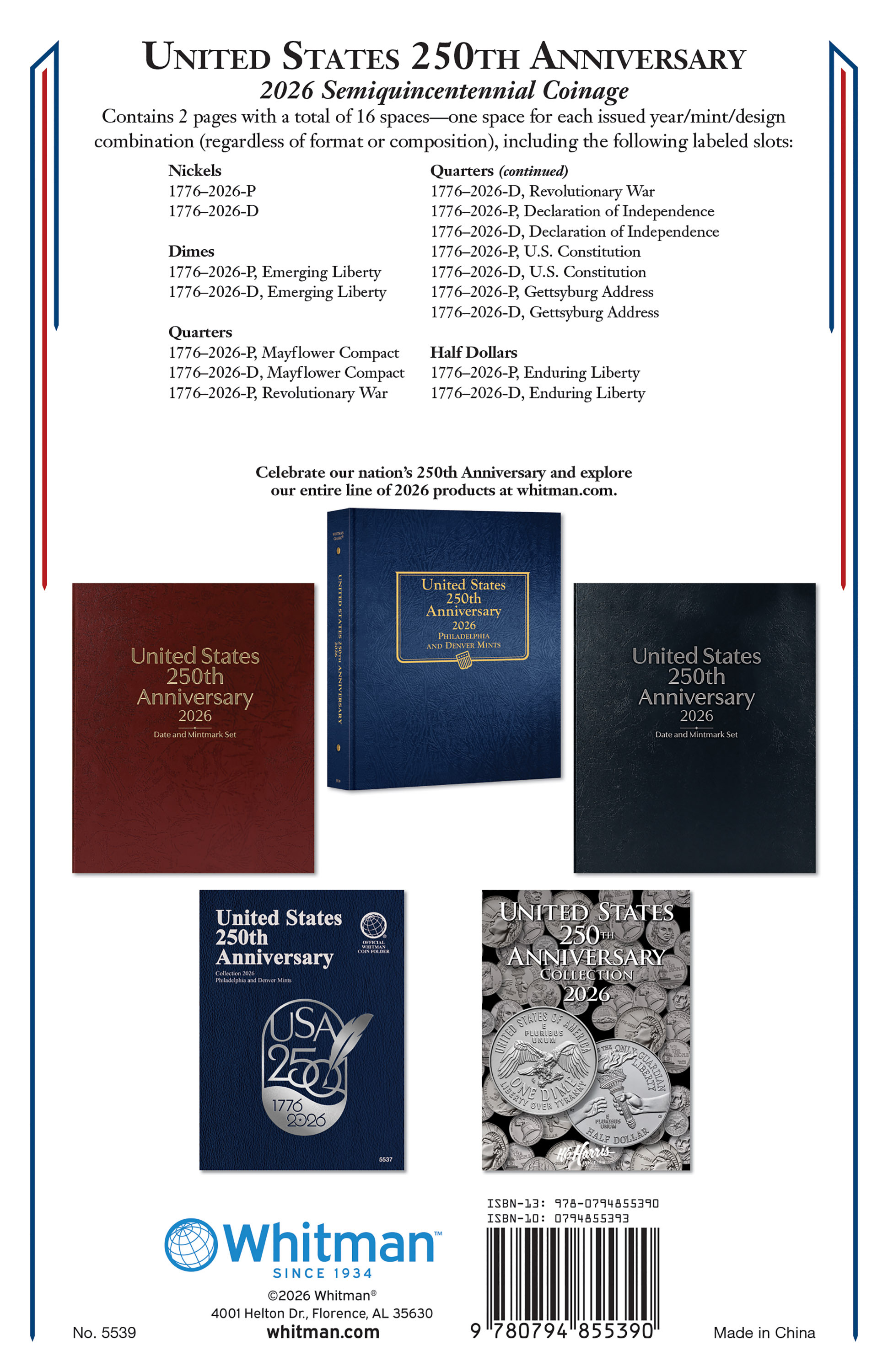 Whitman Classic® Coin Album – United States 250th Anniversary: 2026 (P & D Mints)