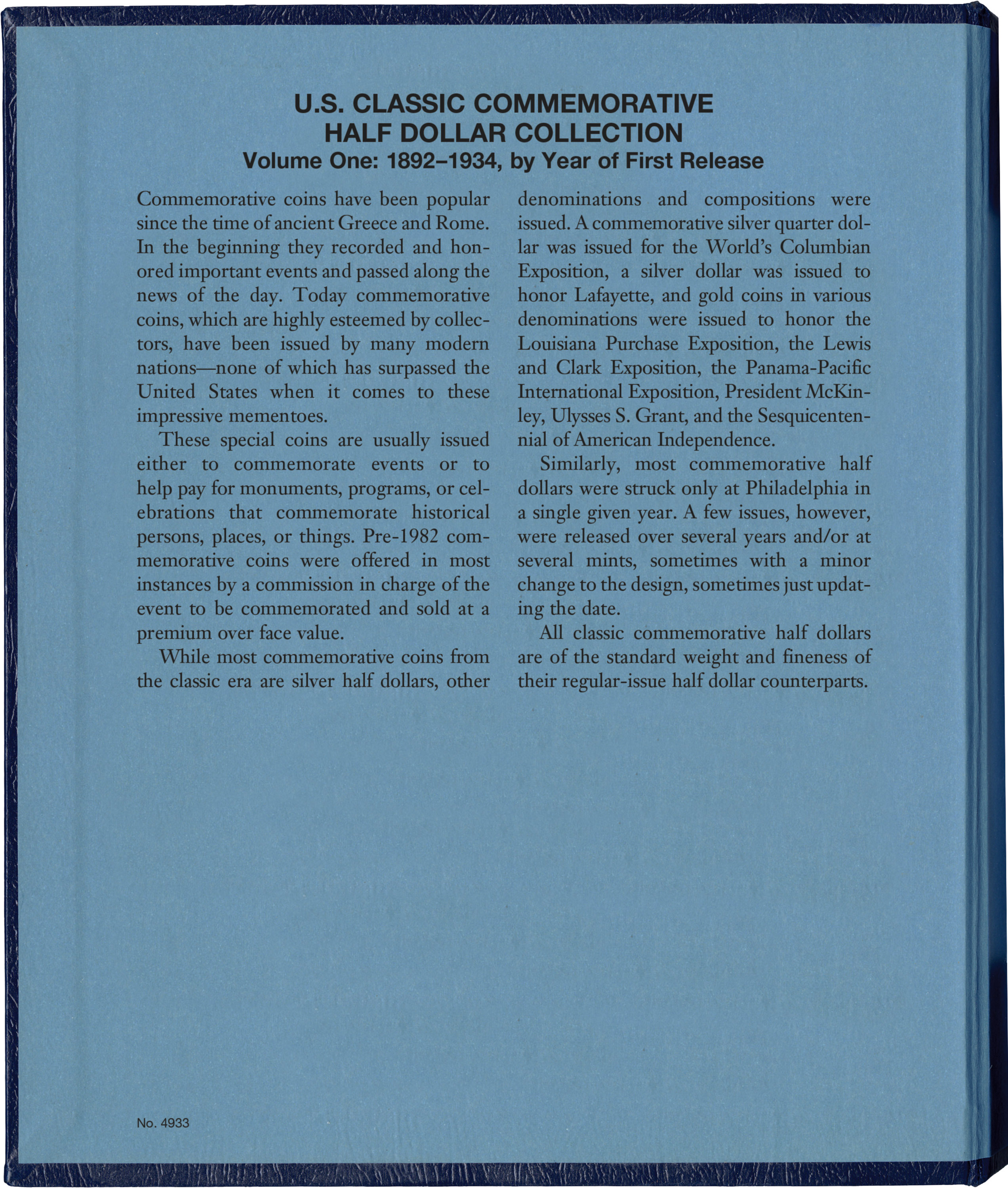 Whitman Classic® Coin Album – U.S. Commemorative Half Dollars Volume #1: 1892-1934