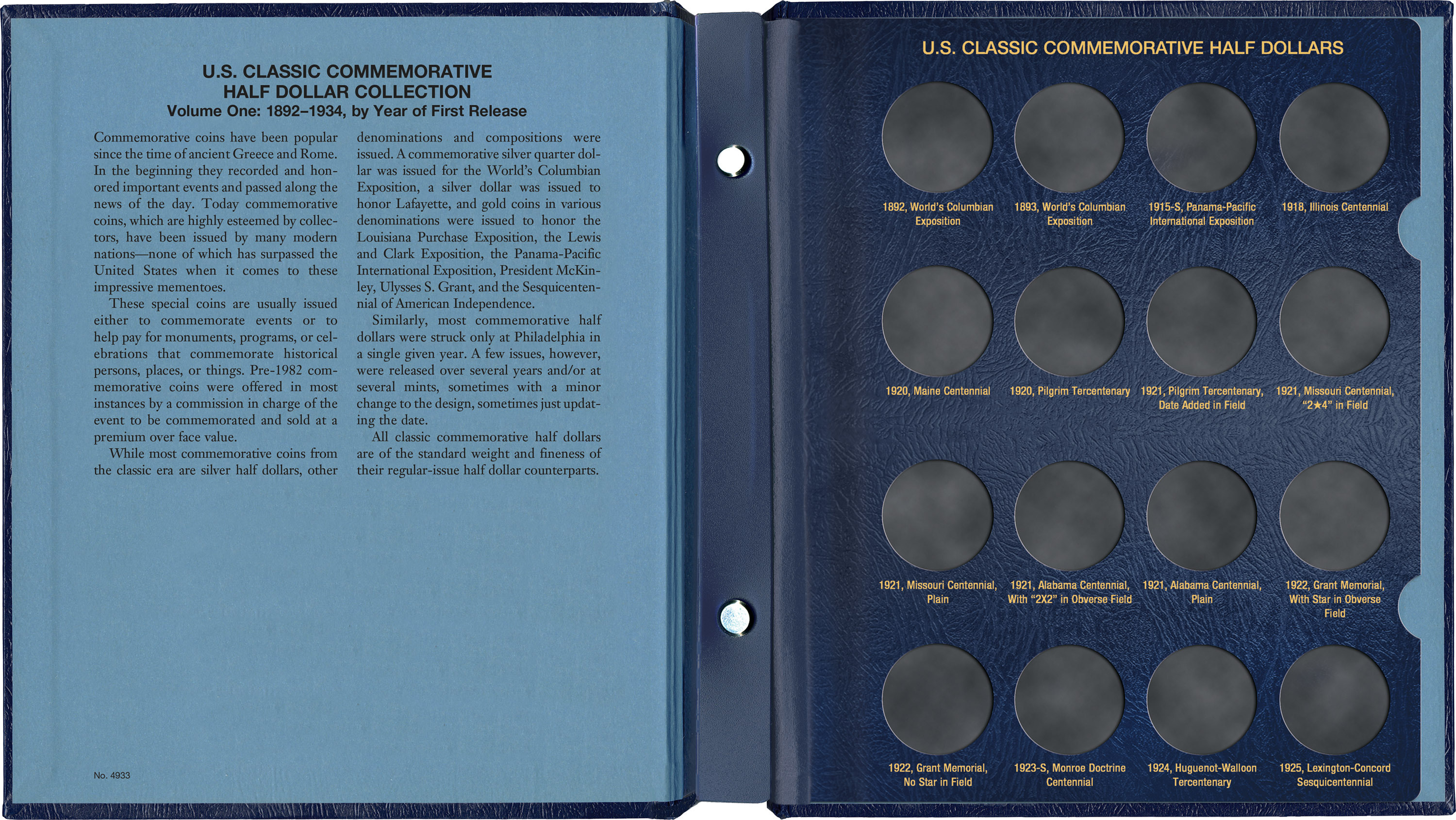 Whitman Classic® Coin Album – U.S. Commemorative Half Dollars Volume #1: 1892-1934