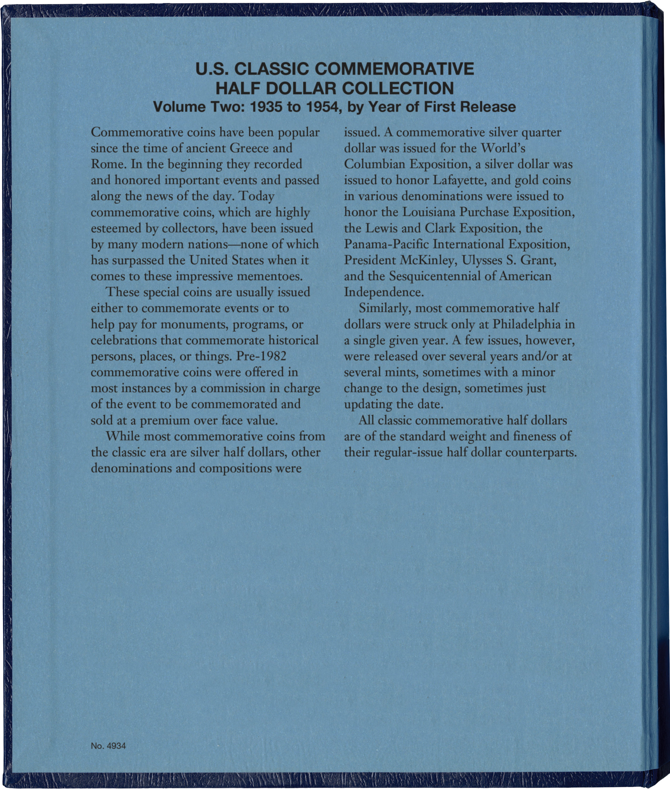 Whitman Classic® Coin Album – U.S. Commemorative Half Dollars Volume #2: 1935-1954
