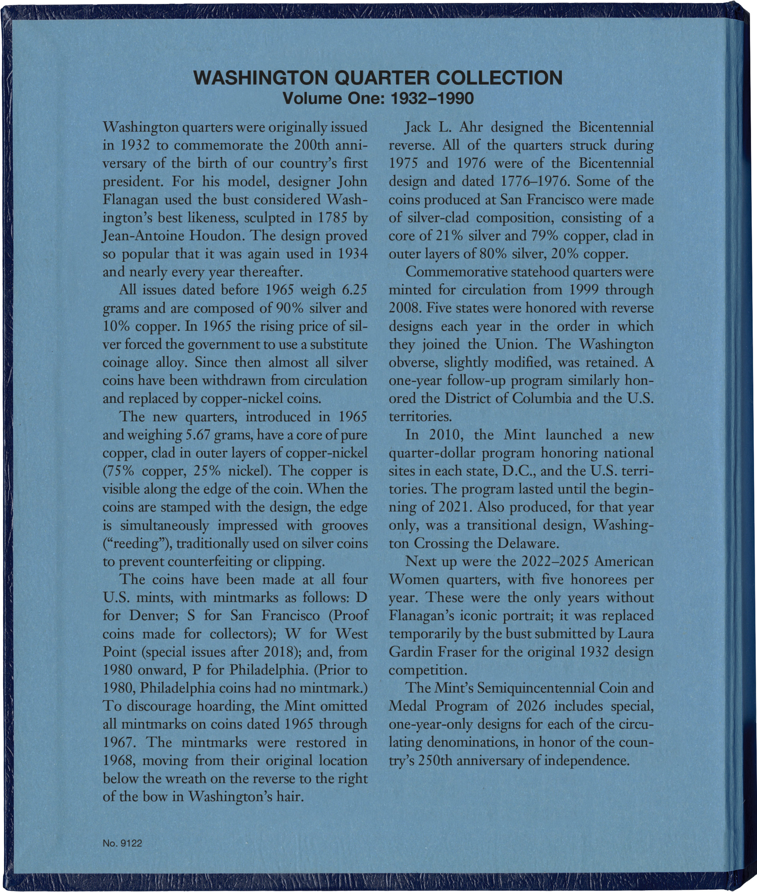 Whitman Classic® Coin Album – Washington Quarters Volume #1: 1932-1990 (P, D, & S Mints)