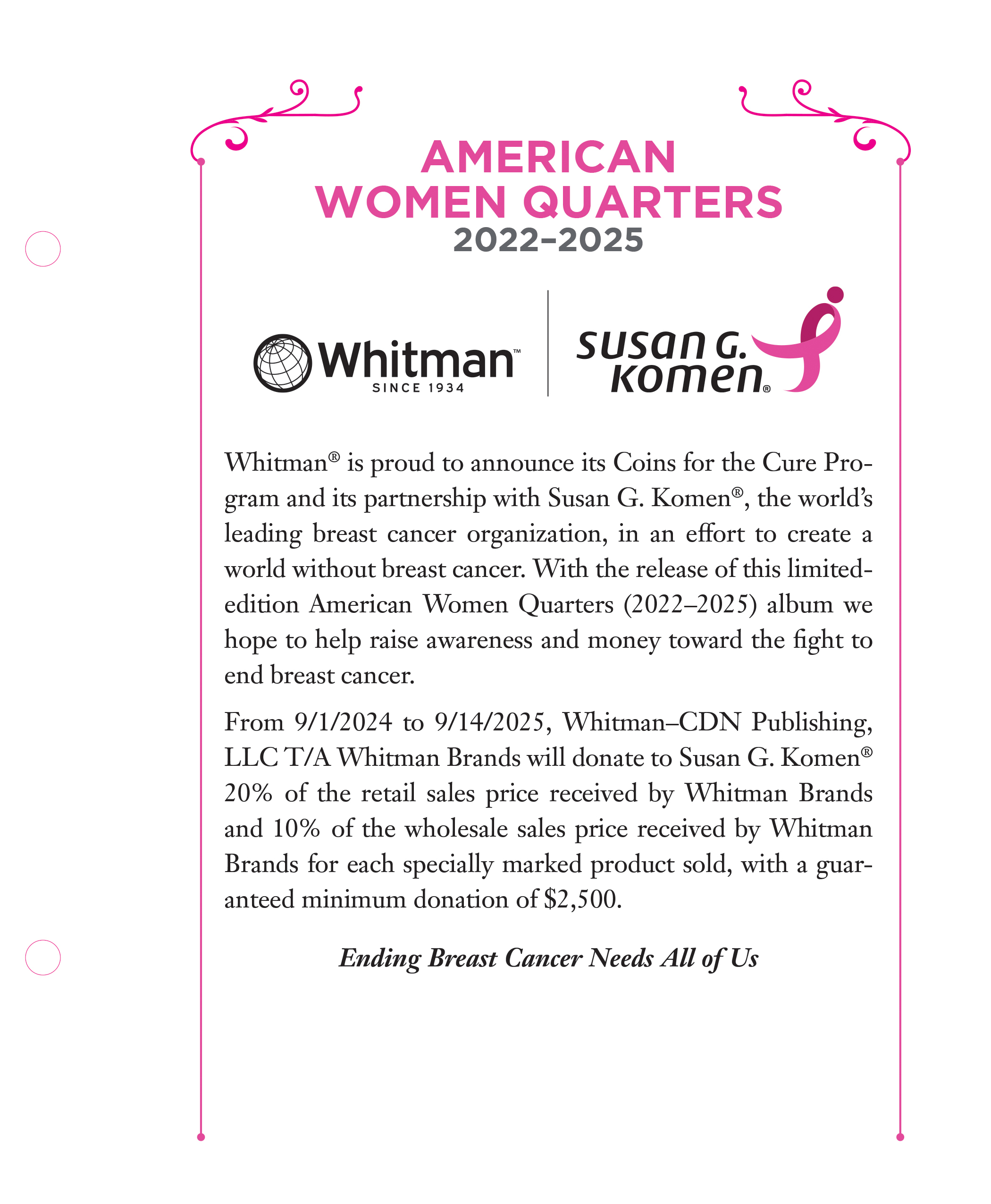 Whitman Classic® Limited Edition Coin Album for Susan G. Komen® – American Women Quarters: 2022-2025 (P & D Mints)