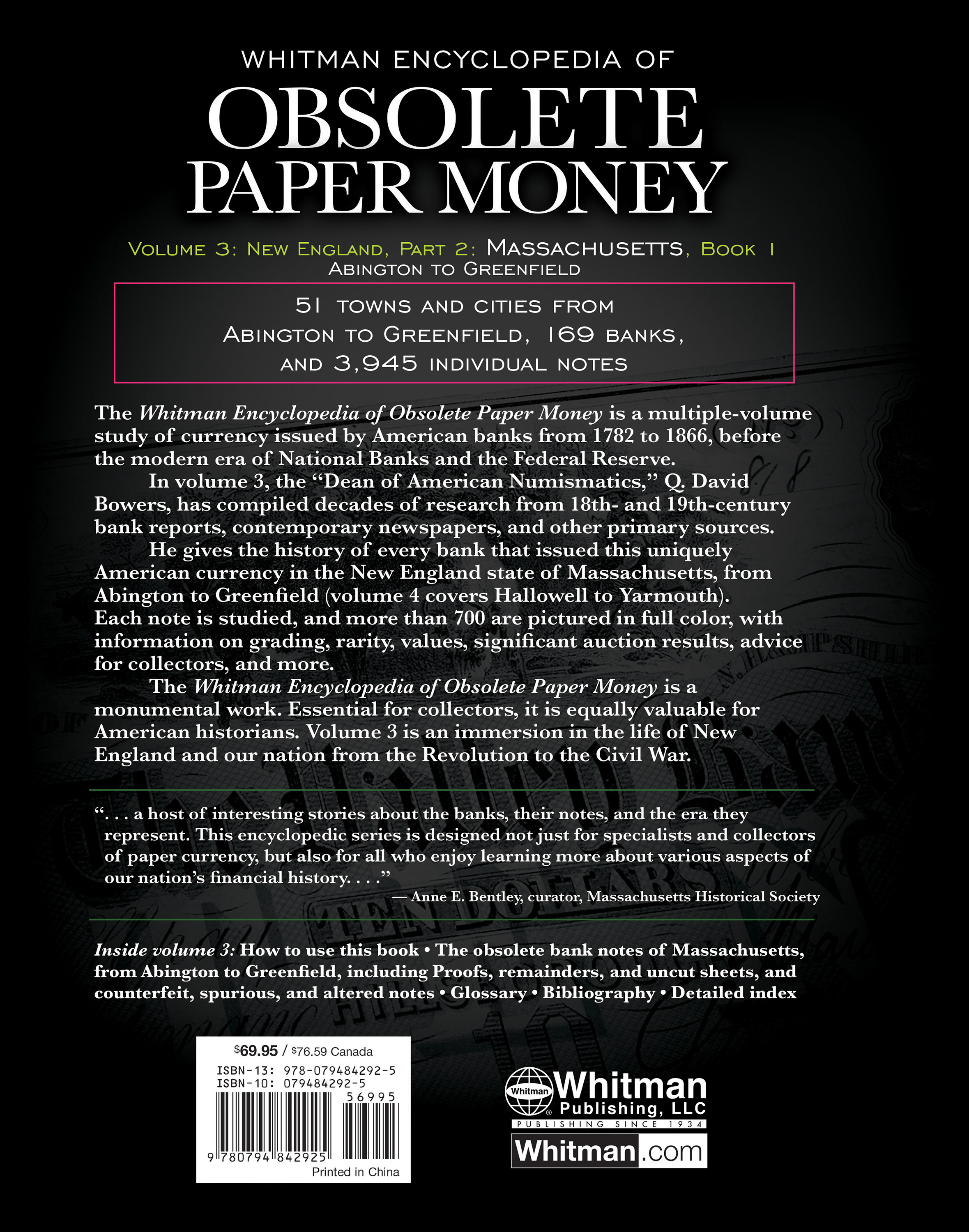 Whitman Encyclopedias: Whitman Encyclopedia Obsolete Paper Money, Volume 3 – New England, Part 2 Massachusetts