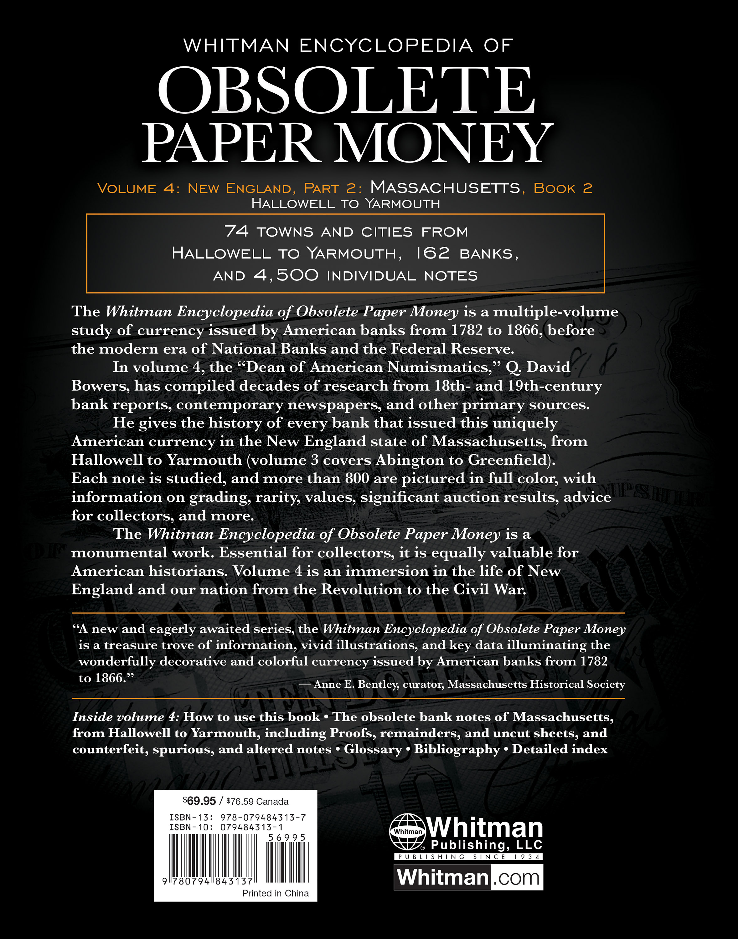 Whitman Encyclopedias: Whitman Encyclopedia of Obsolete Paper Money Volume 4 – New England, Part 2, Book 2 – Massachusetts cont’d