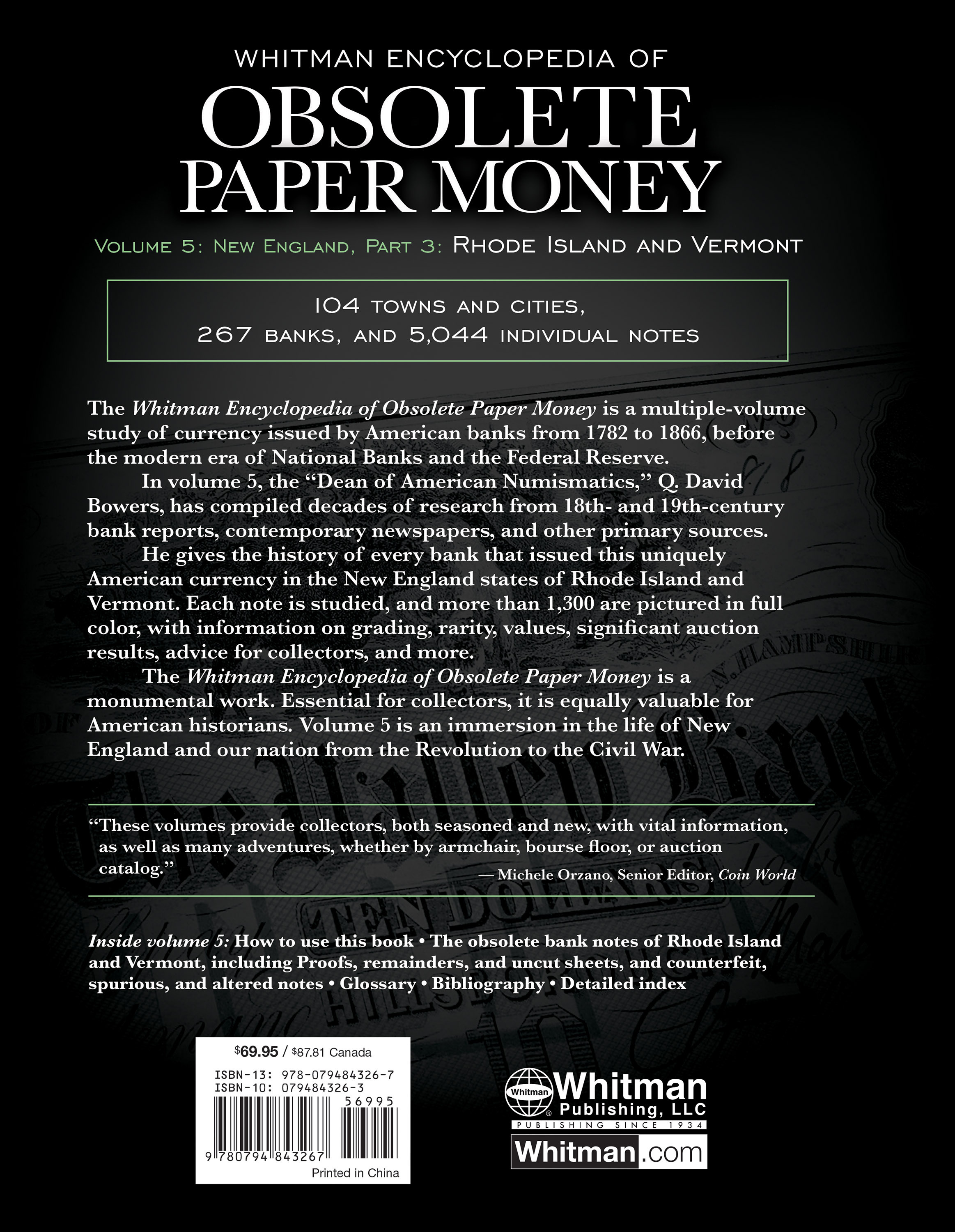 Whitman Encyclopedias: Whitman Encyclopedia of Obsolete Paper Money Volume 5 – New England, Part 3 – Rhode Island and Vermont