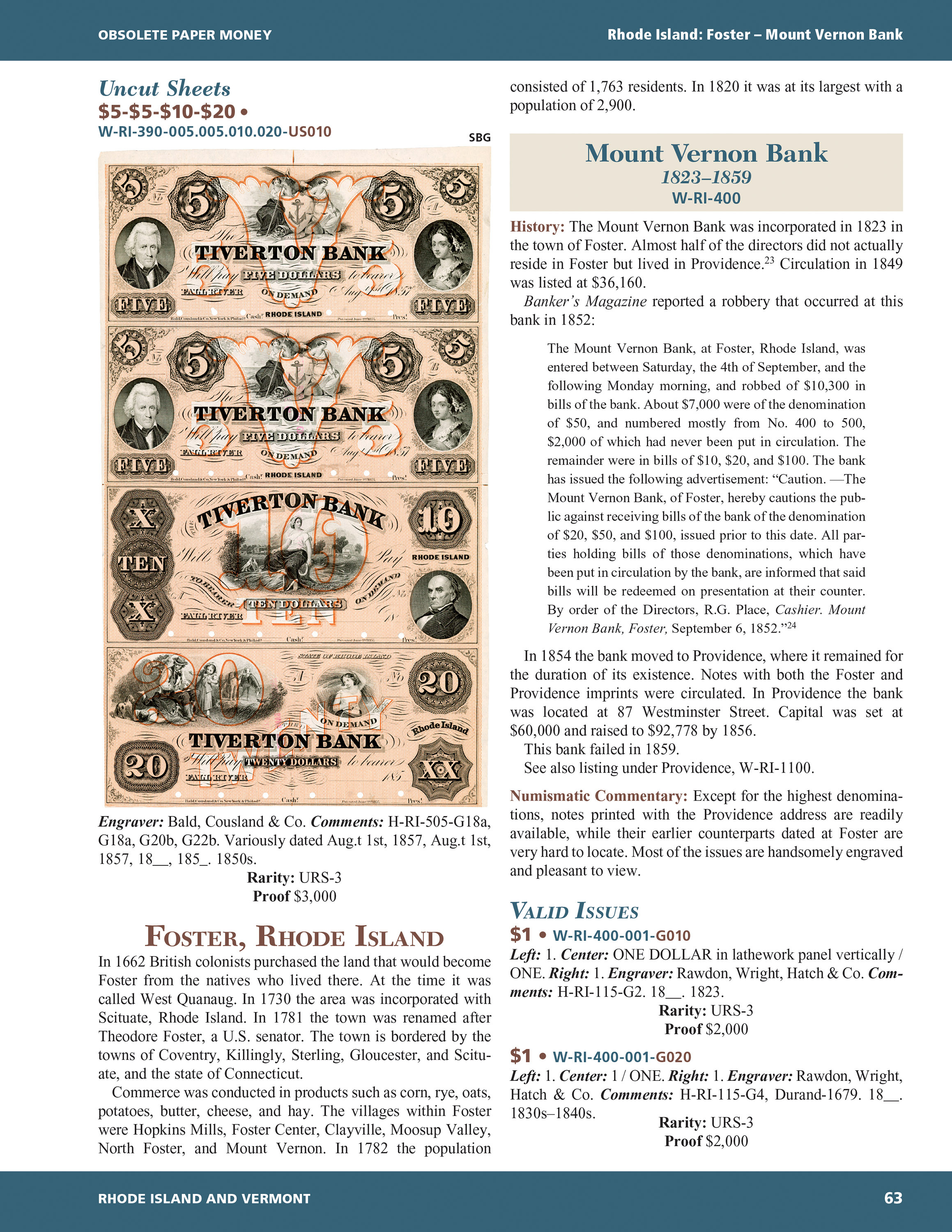 Whitman Encyclopedias: Whitman Encyclopedia of Obsolete Paper Money Volume 5 – New England, Part 3 – Rhode Island and Vermont