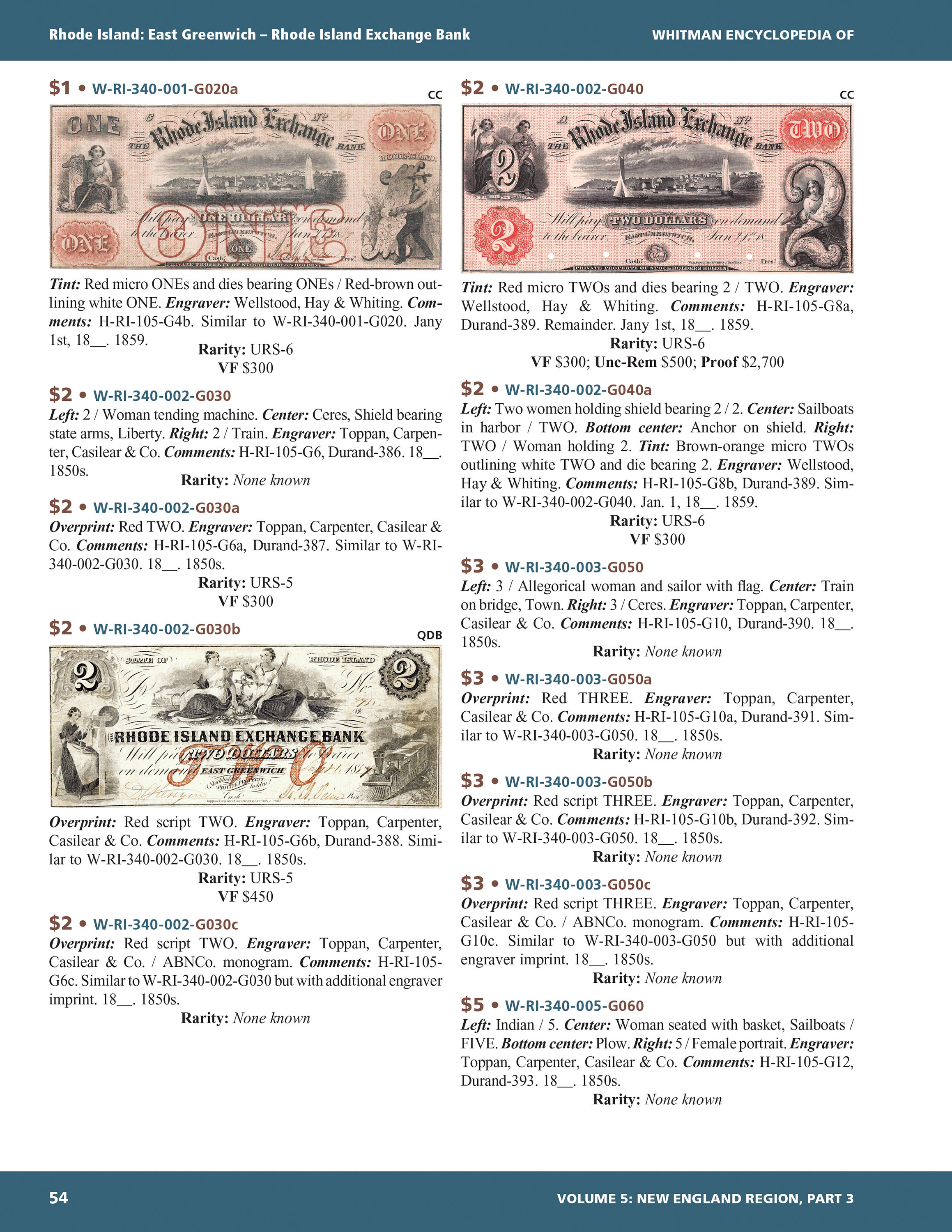 Whitman Encyclopedias: Whitman Encyclopedia of Obsolete Paper Money Volume 5 – New England, Part 3 – Rhode Island and Vermont