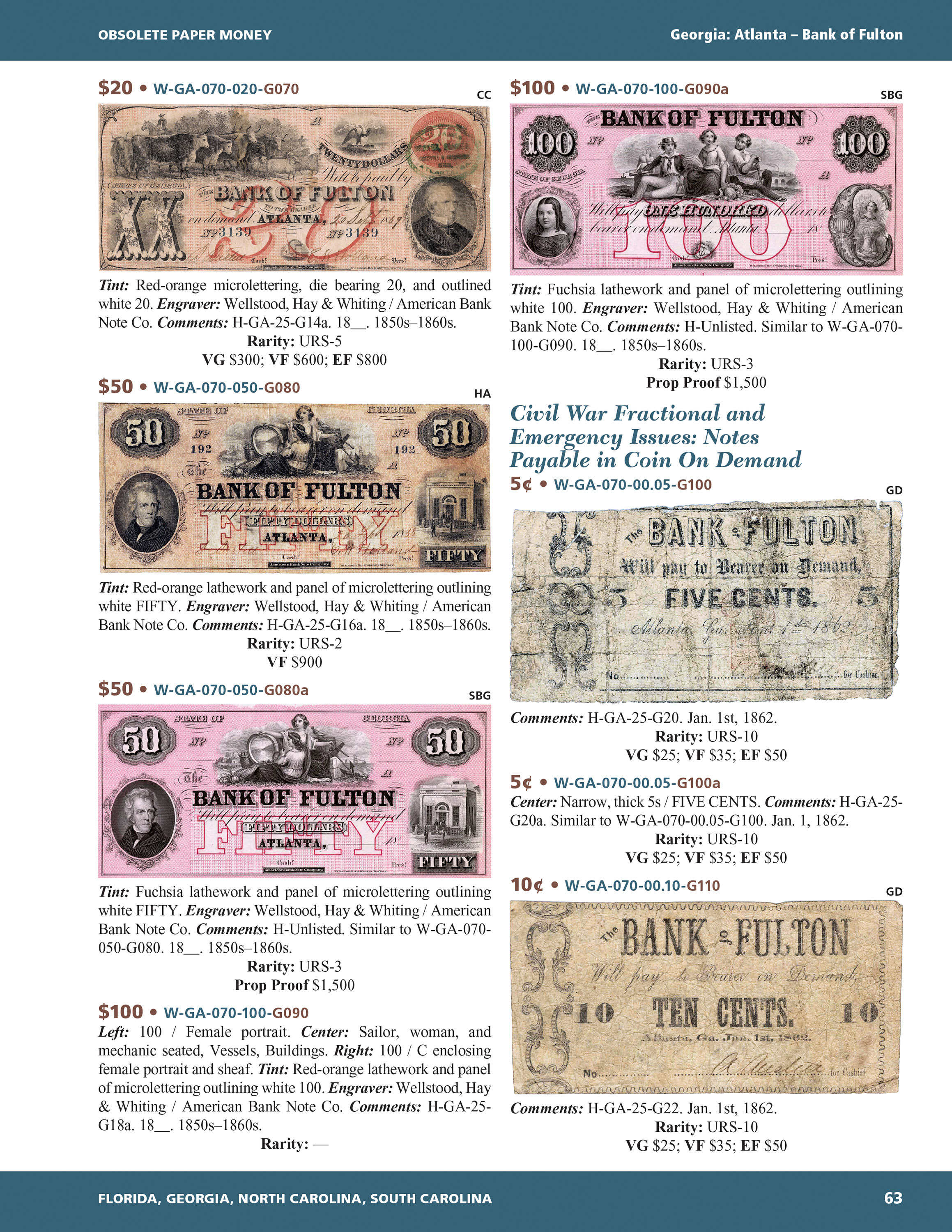 Whitman Encyclopedias: Whitman Encyclopedia of Obsolete Paper Money, Volume 6 – South Atlantic, Part 1 – Florida, Georgia, North Carolina, South Carolina