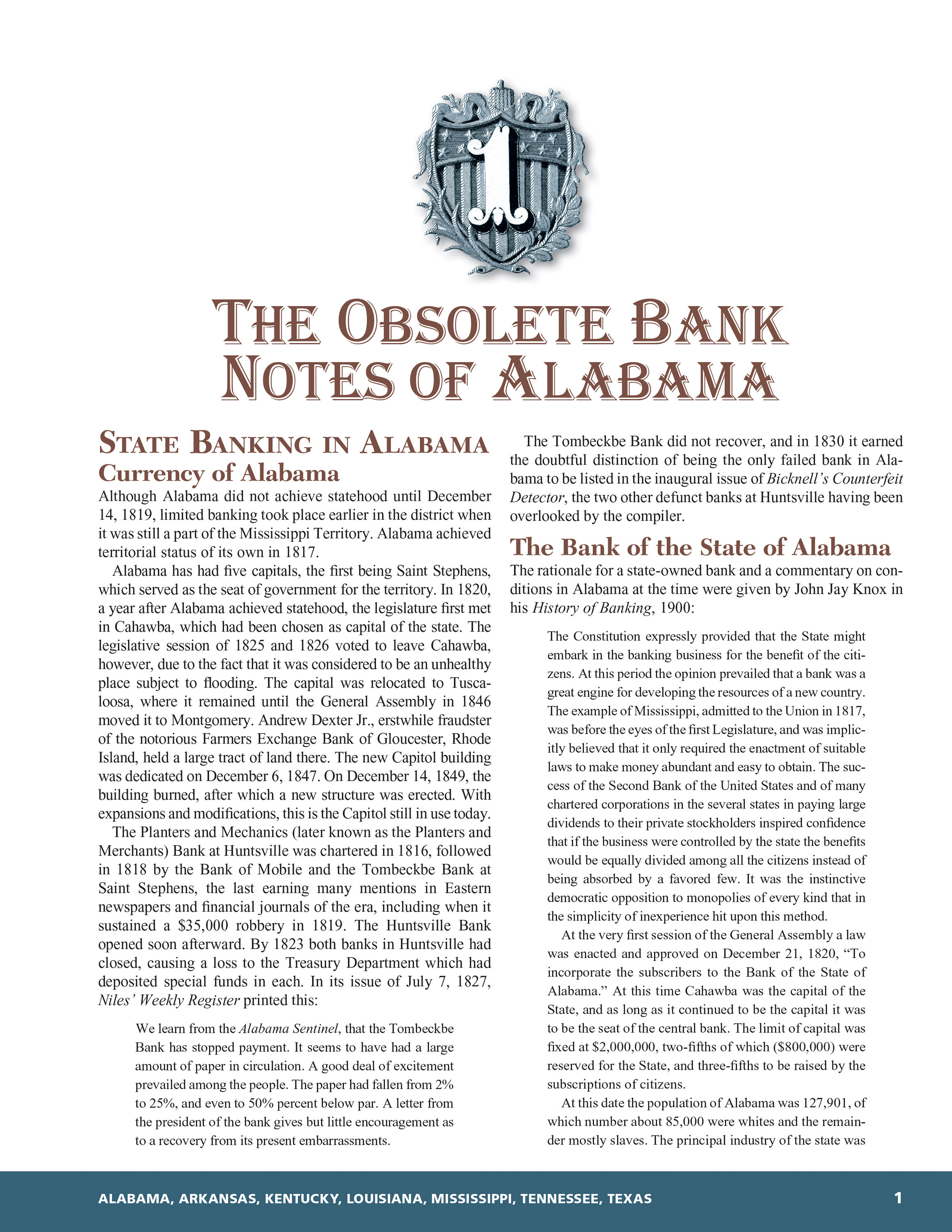 Whitman Encyclopedias: Whitman Encyclopedia of Obsolete Paper Money, Volume 7 – South Atlantic, Part 2 – Alabama, Arkansas, Kentucky, Louisiana, Mississippi, Tennessee, Texas