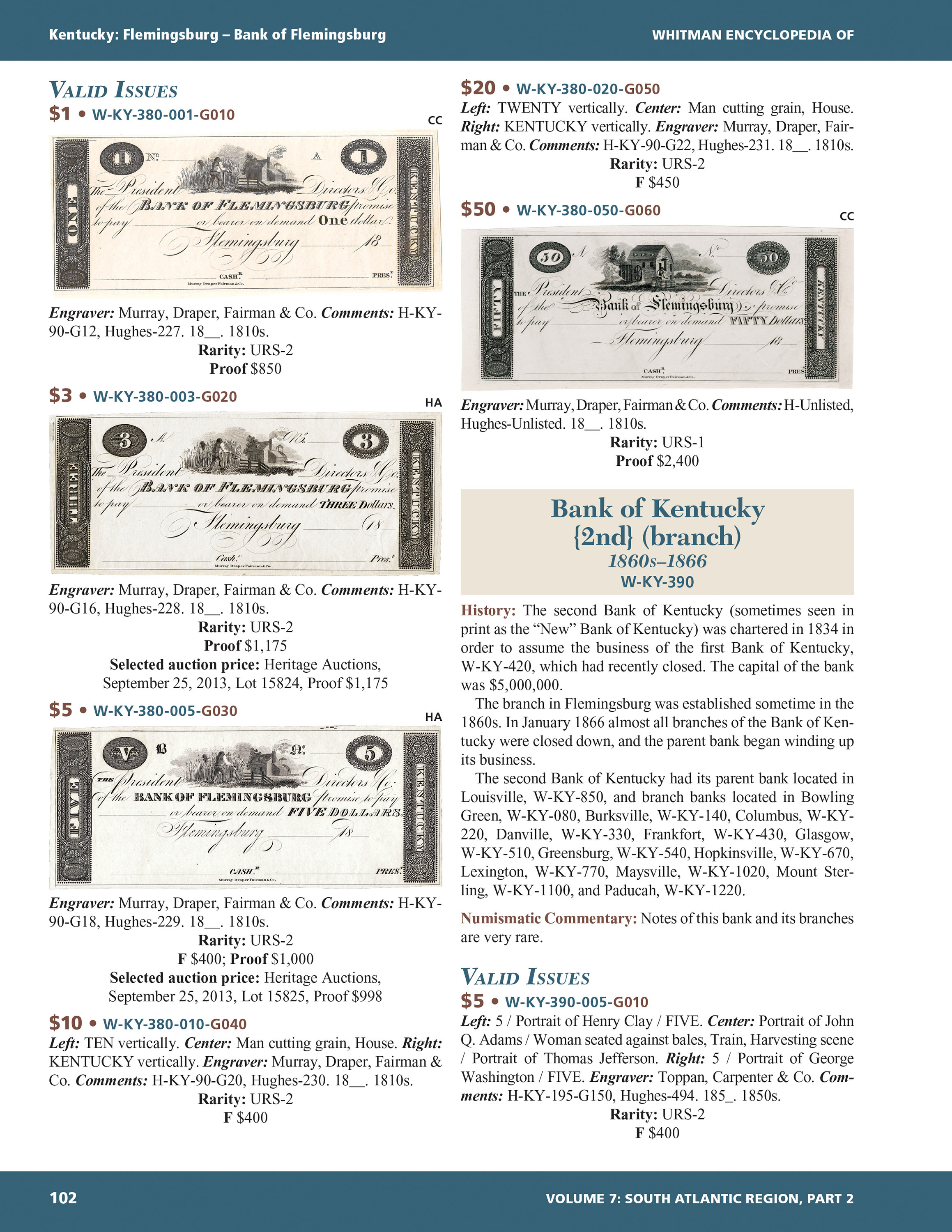 Whitman Encyclopedias: Whitman Encyclopedia of Obsolete Paper Money, Volume 7 – South Atlantic, Part 2 – Alabama, Arkansas, Kentucky, Louisiana, Mississippi, Tennessee, Texas