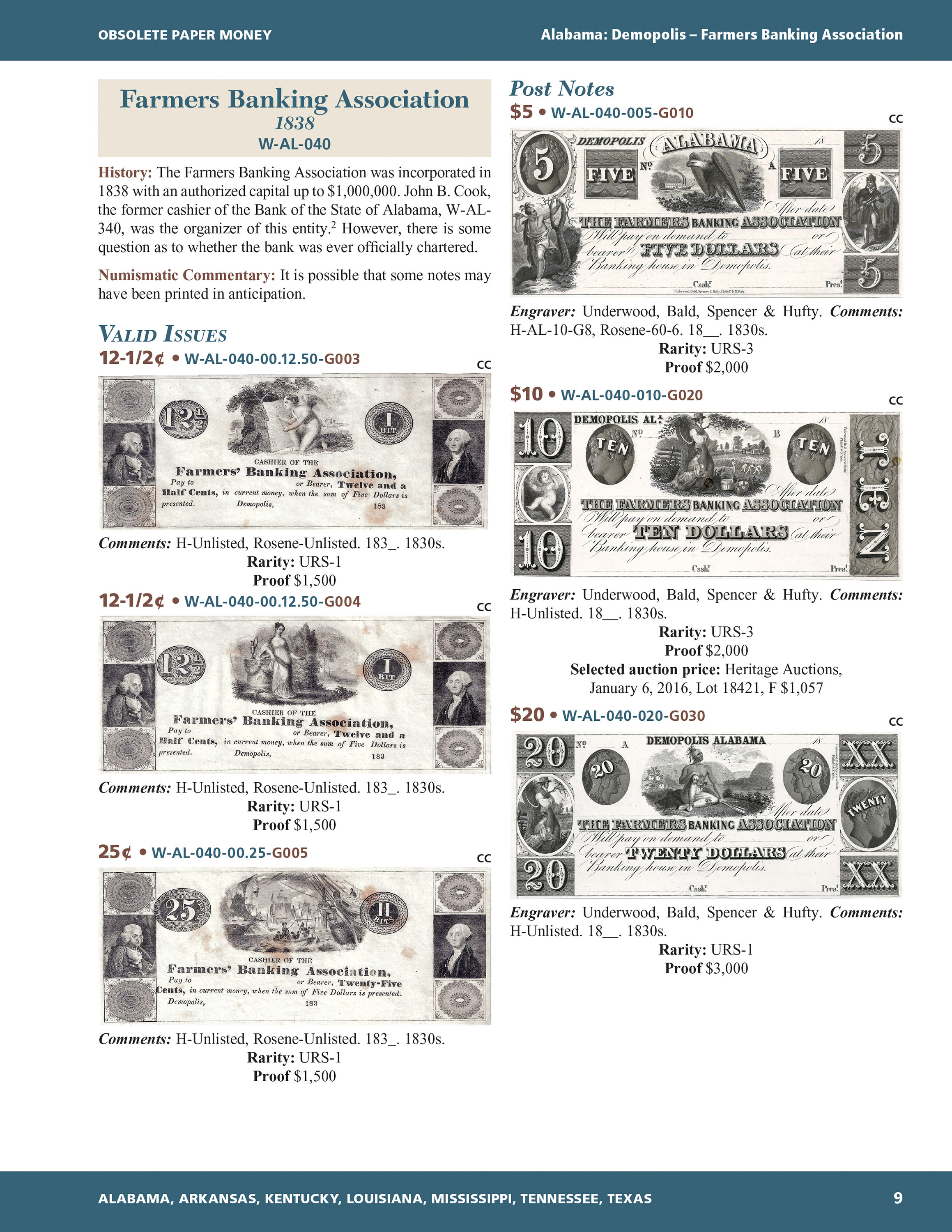 Whitman Encyclopedias: Whitman Encyclopedia of Obsolete Paper Money, Volume 7 – South Atlantic, Part 2 – Alabama, Arkansas, Kentucky, Louisiana, Mississippi, Tennessee, Texas