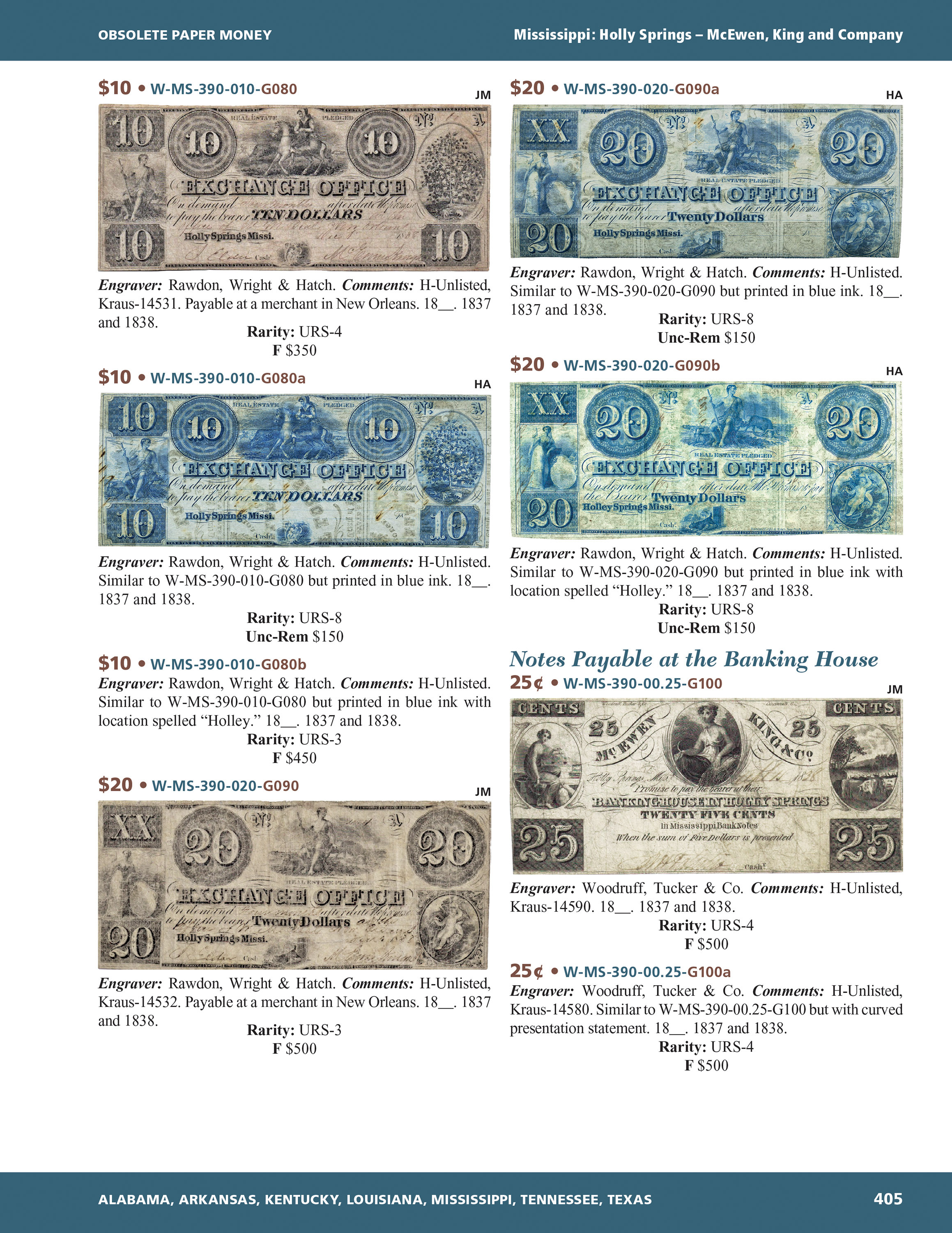 Whitman Encyclopedias: Whitman Encyclopedia of Obsolete Paper Money, Volume 7 – South Atlantic, Part 2 – Alabama, Arkansas, Kentucky, Louisiana, Mississippi, Tennessee, Texas