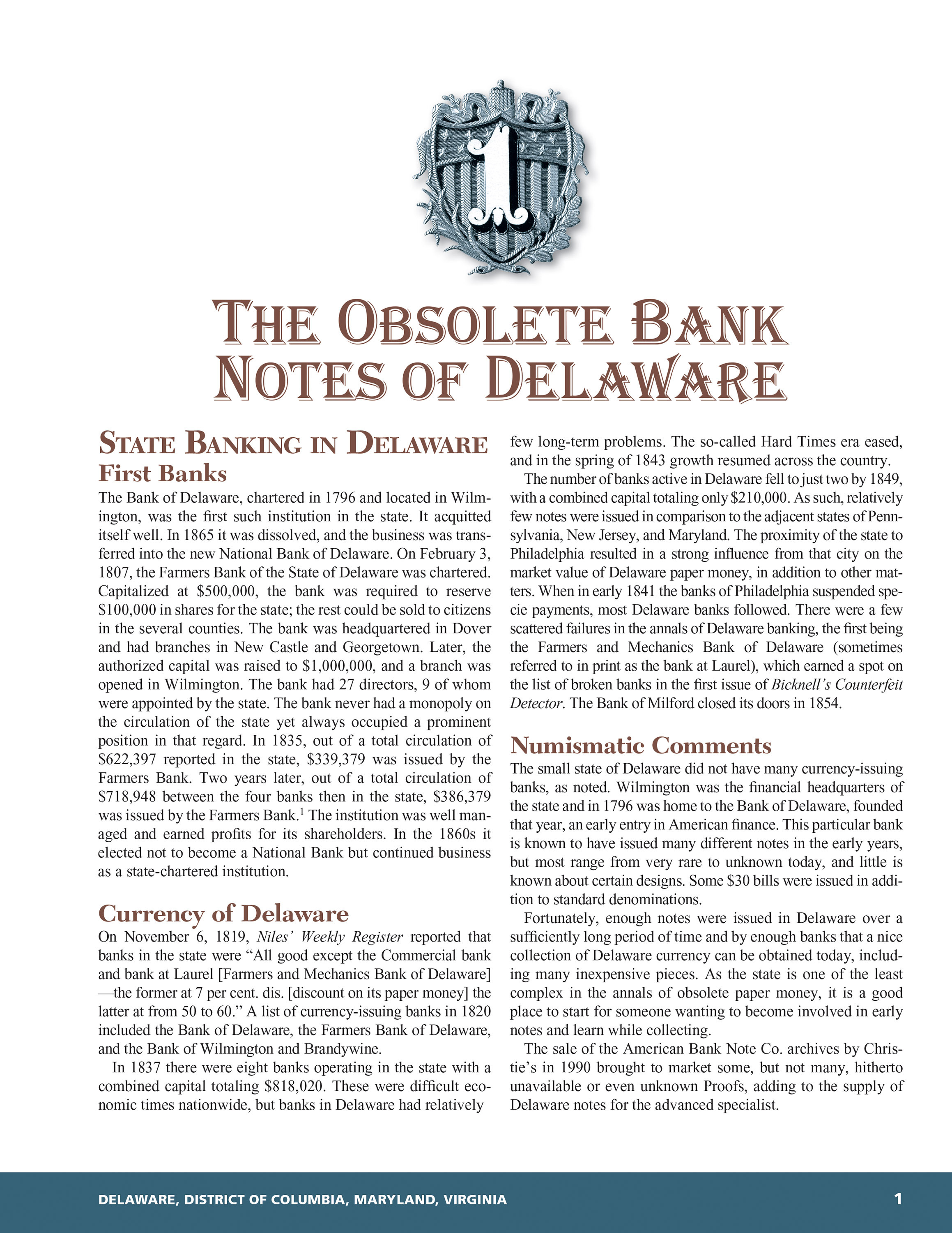 Whitman Encyclopedias: Whitman Encyclopedia of Obsolete Paper Money, Volume 8 – South Atlantic, Part 3 – Delaware, District of Columbia, Maryland, Virginia