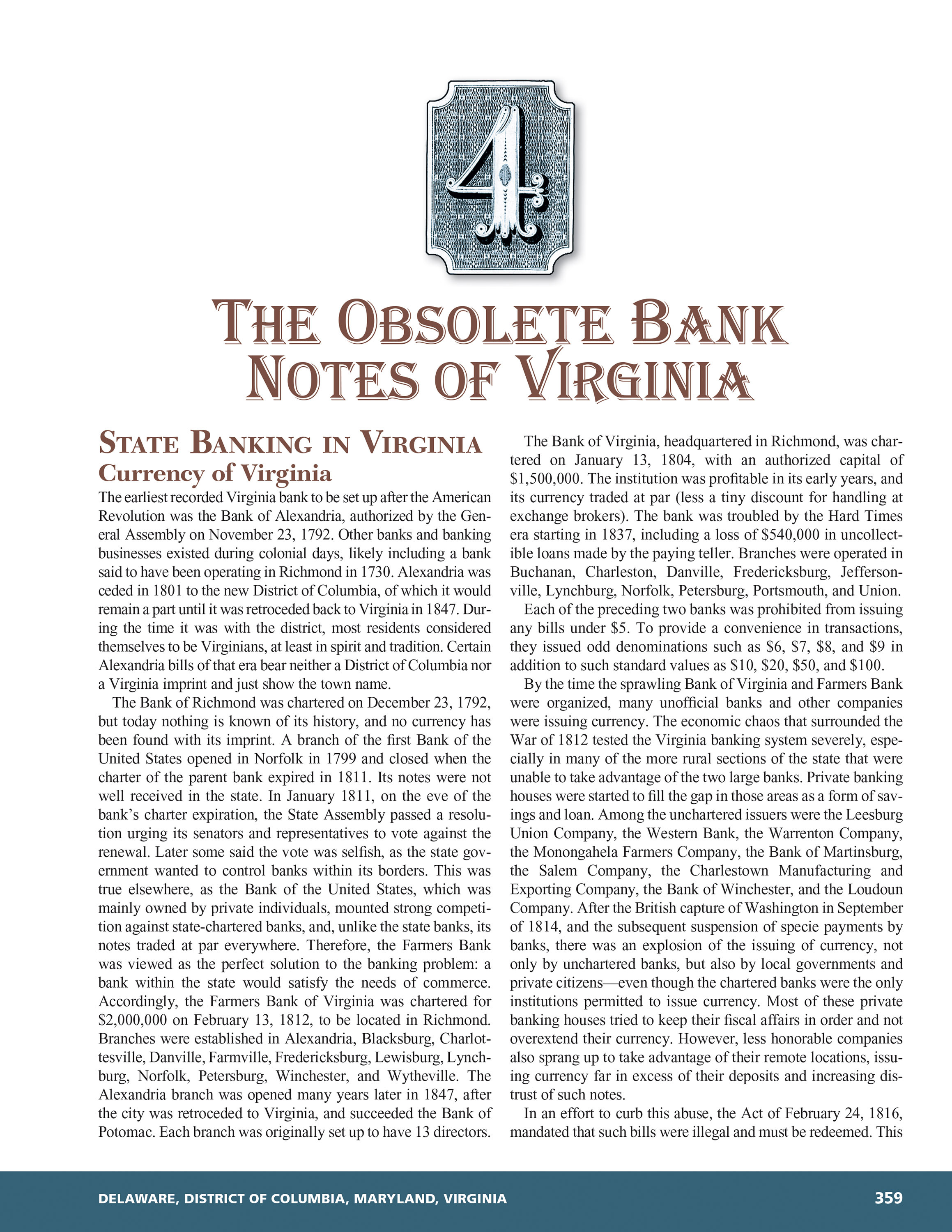 Whitman Encyclopedias: Whitman Encyclopedia of Obsolete Paper Money, Volume 8 – South Atlantic, Part 3 – Delaware, District of Columbia, Maryland, Virginia