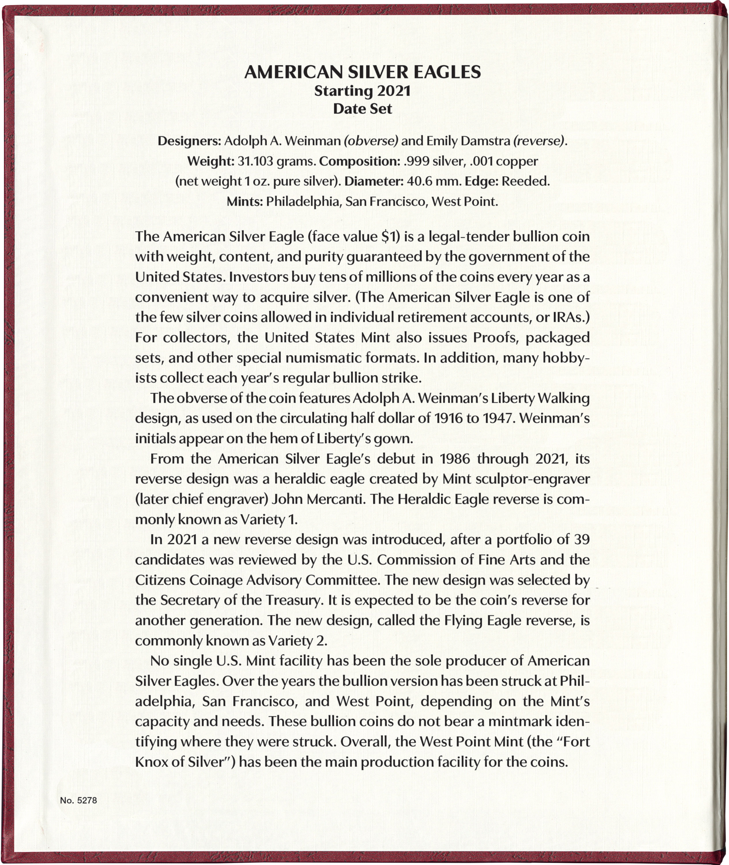 Whitman Prestige Coin Album – American Silver Eagles: Starting 2021 Date Set