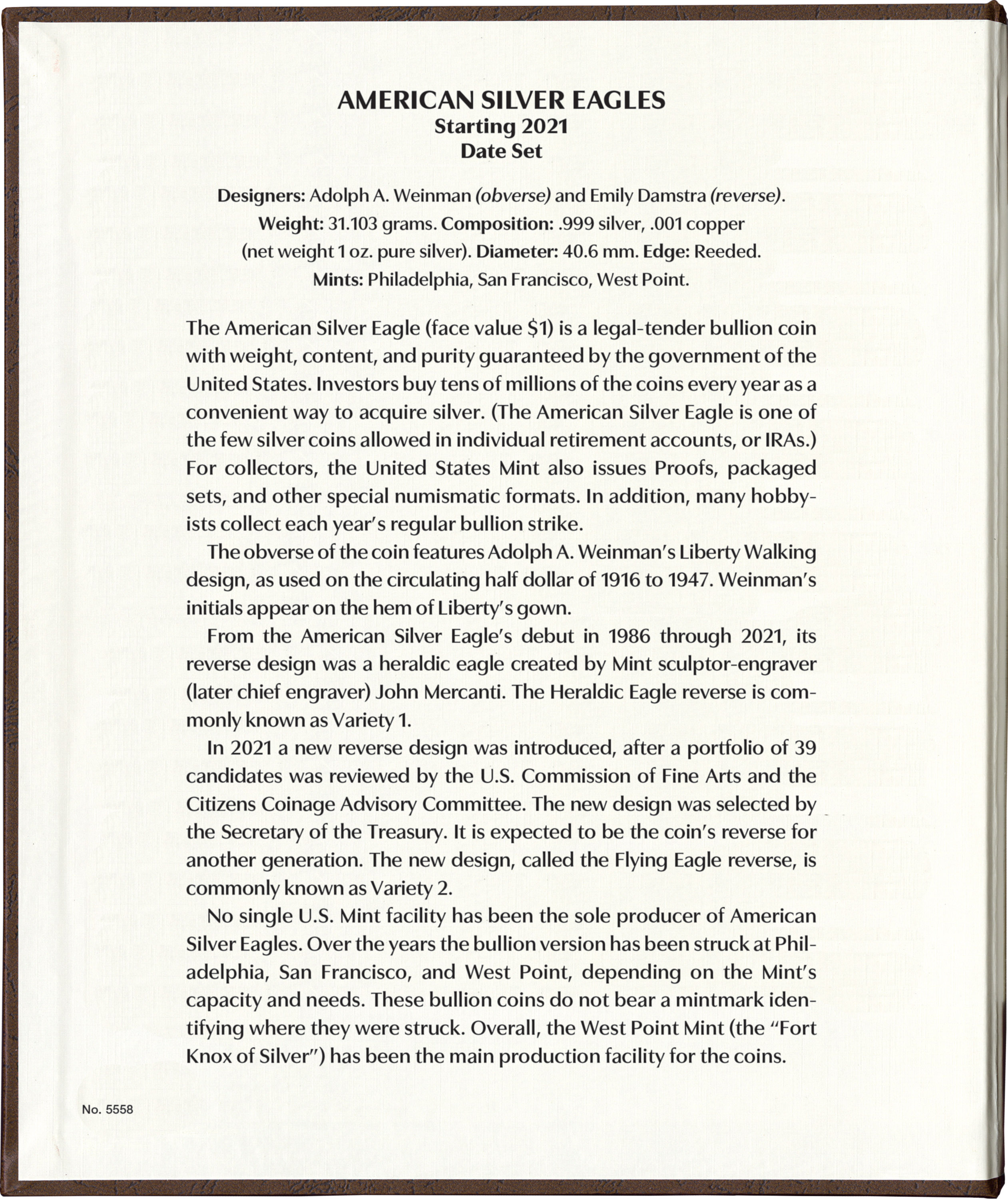 Whitman Prestige Coin Album – American Silver Eagles: Starting 2021 Date Set
