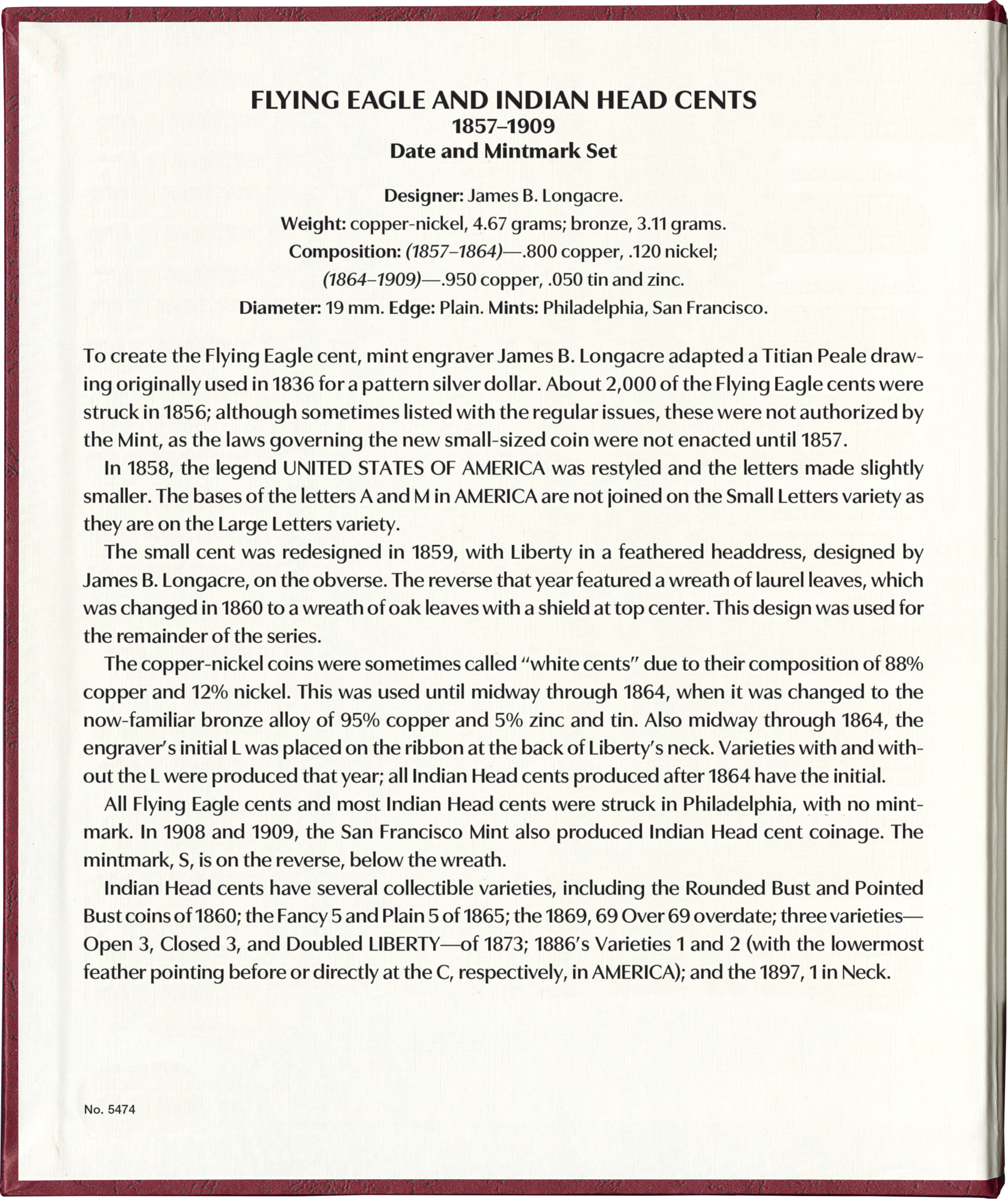 Whitman Prestige™ Coin Album – Flying Eagle & Indian Head Cents 1857-1909 Date and Mintmark Set