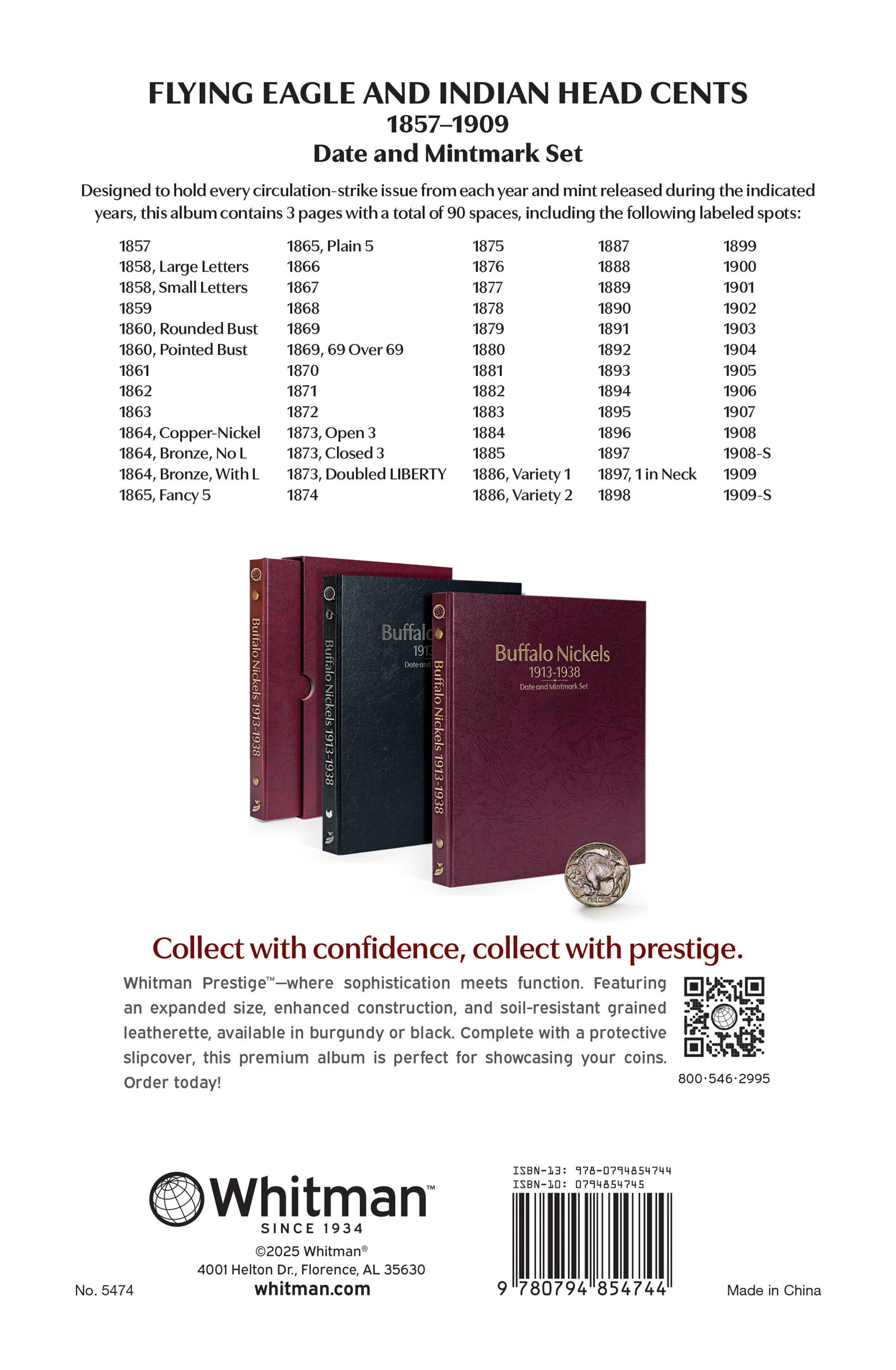 Whitman Prestige™ Coin Album – Flying Eagle & Indian Head Cents 1857-1909 Date and Mintmark Set