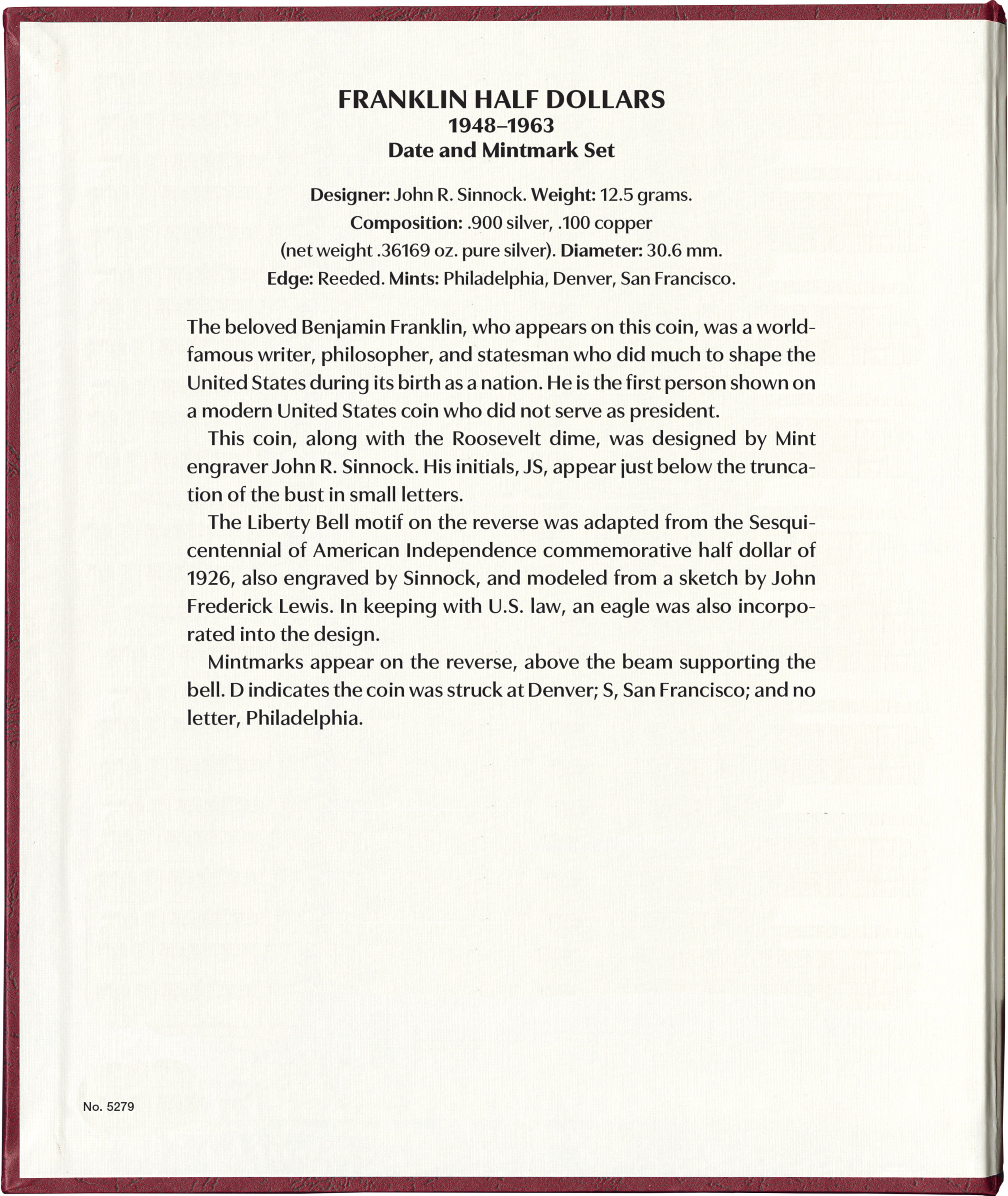 Whitman Prestige Coin Album – Franklin Half Dollars: 1948-1963 Date & Mintmark Set