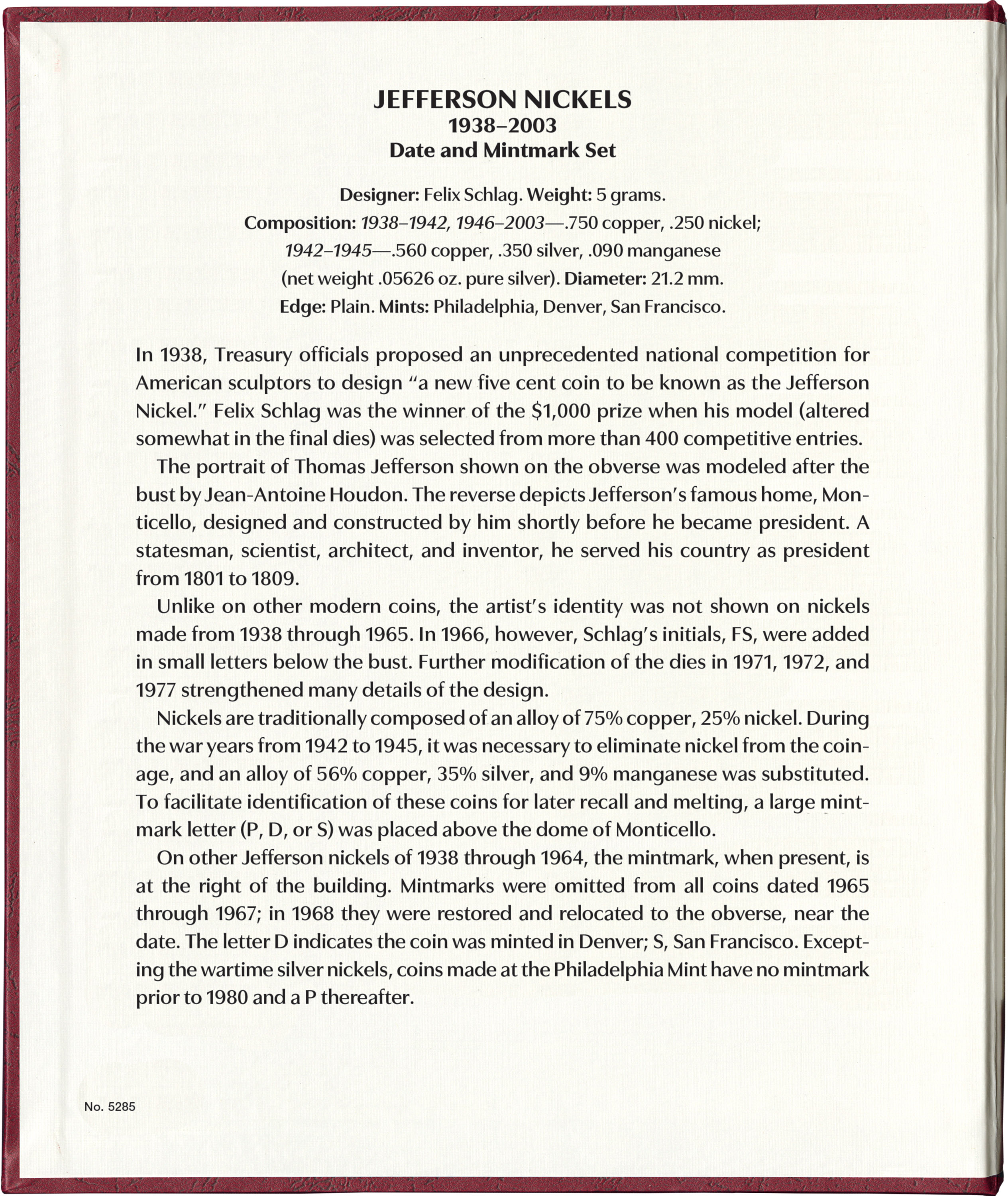 Whitman Prestige Coin Album – Jefferson Nickels: 1938-2003 Date & Mintmark Set