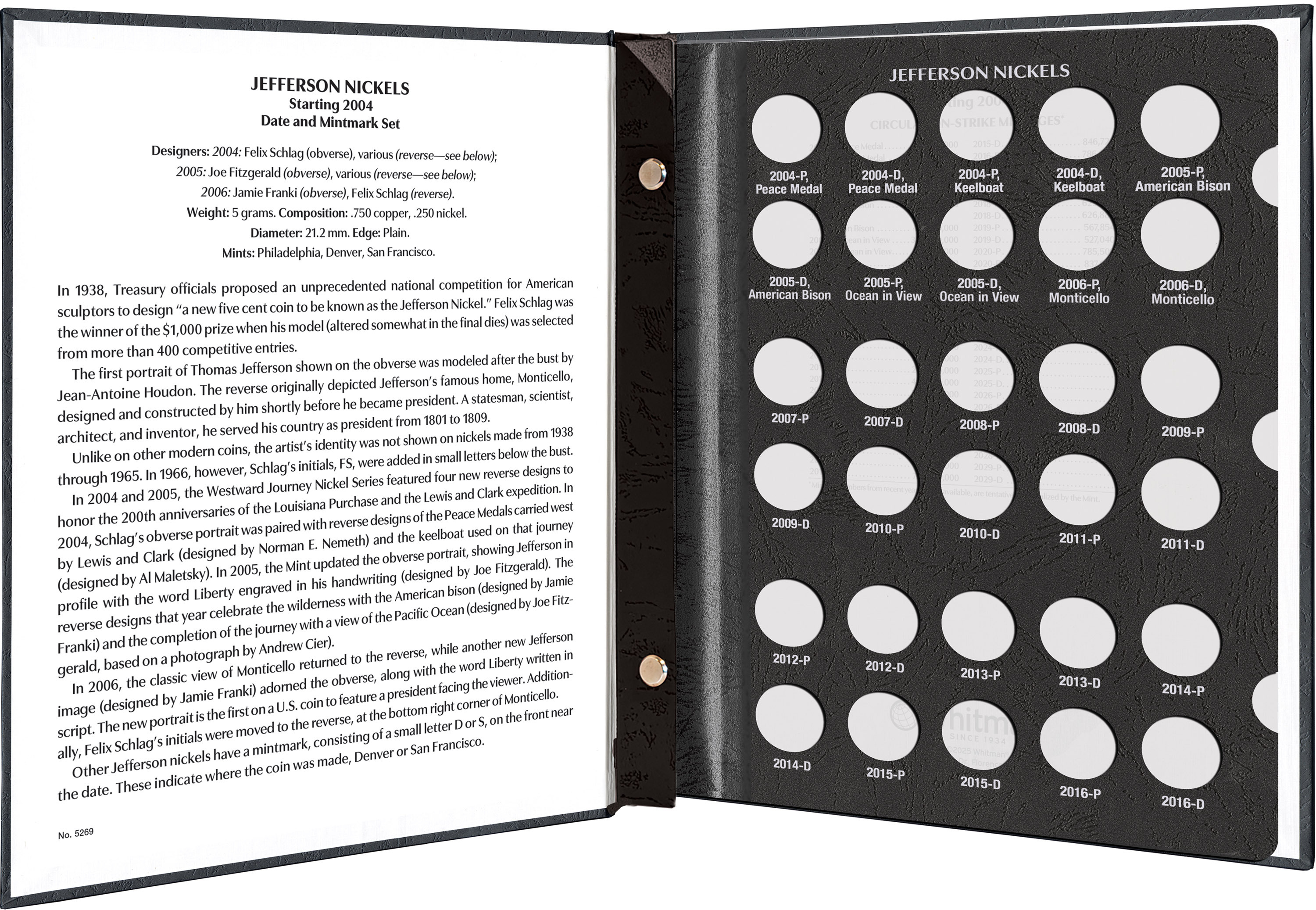 Whitman Prestige Coin Album – Jefferson Nickels: Starting 2004 Date & Mintmark Set
