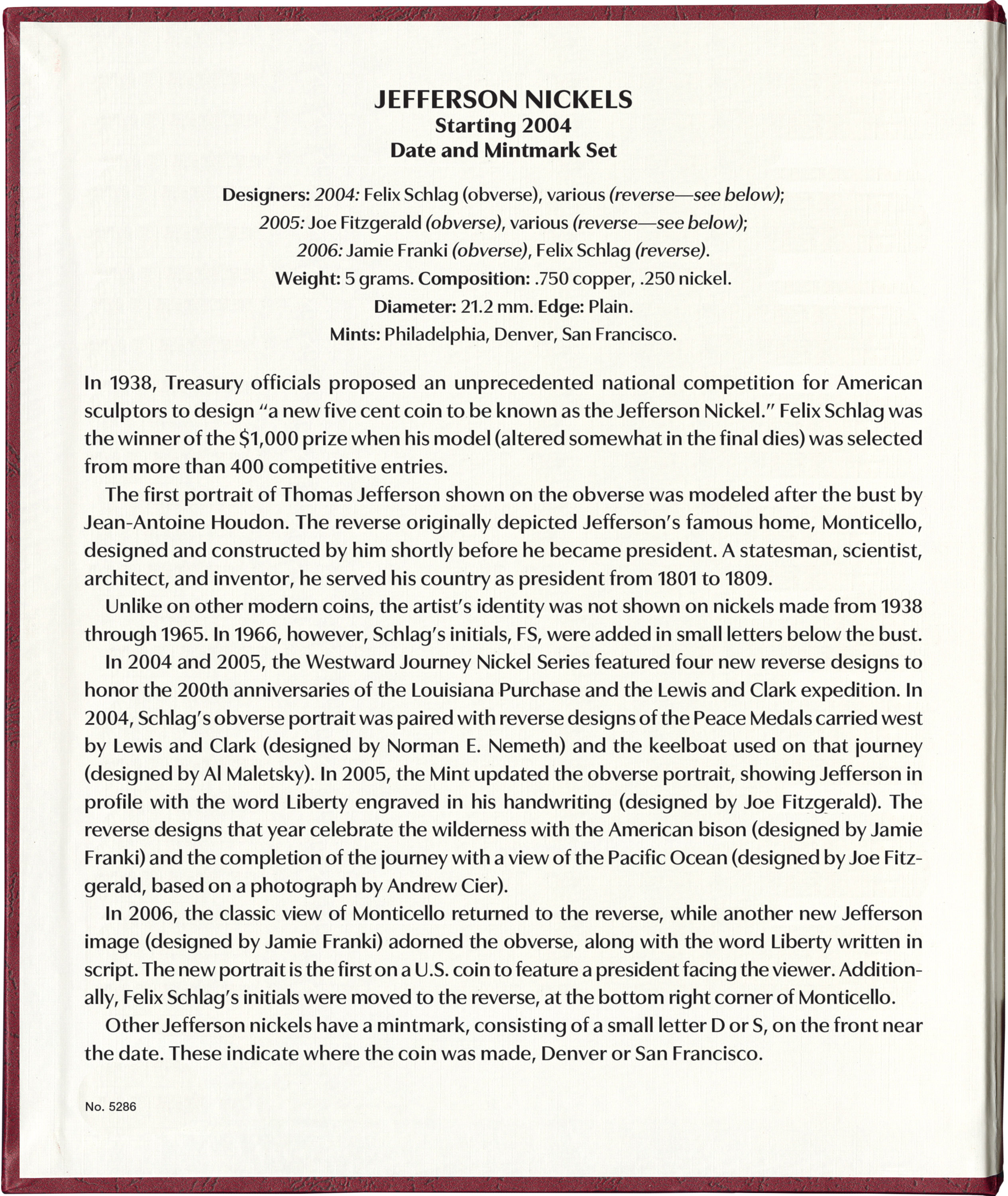 Whitman Prestige Coin Album – Jefferson Nickels: Starting 2004 Date & Mintmark Set