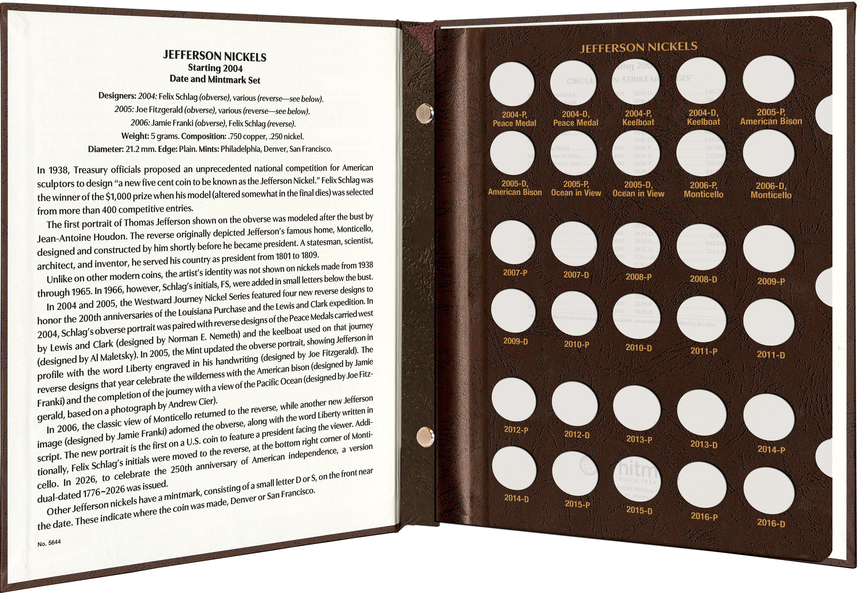 Whitman Prestige Coin Album – Jefferson Nickels: Starting 2004 Date & Mintmark Set