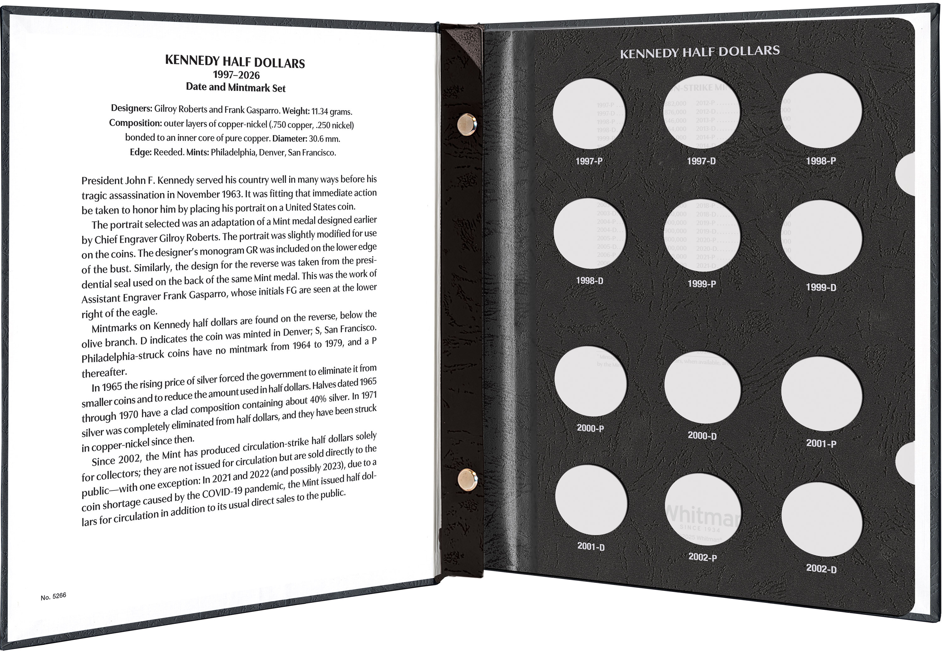 Whitman Prestige Coin Album – Kennedy Half Dollars: 1997-2026 Date & Mintmark Set